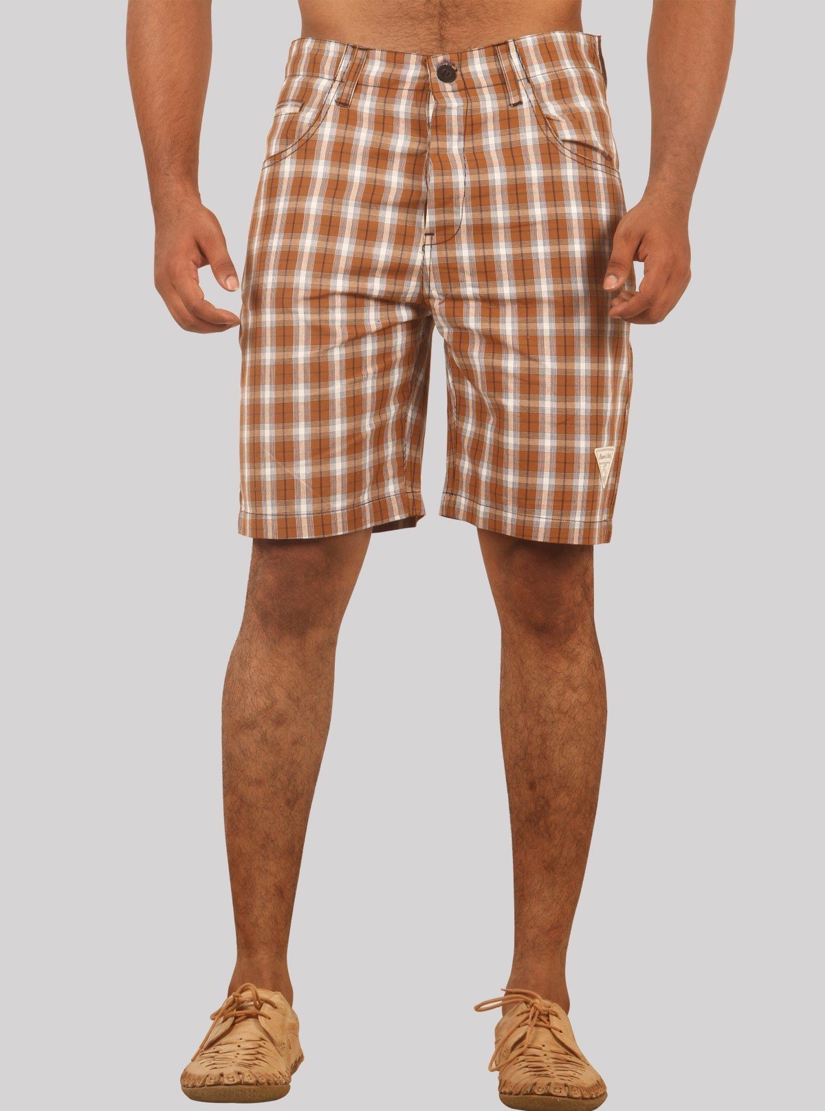 Men’s Brown Checked Cotton Shorts – Stylish Casual Wear by Boer and Fitch - Boer and Fitch