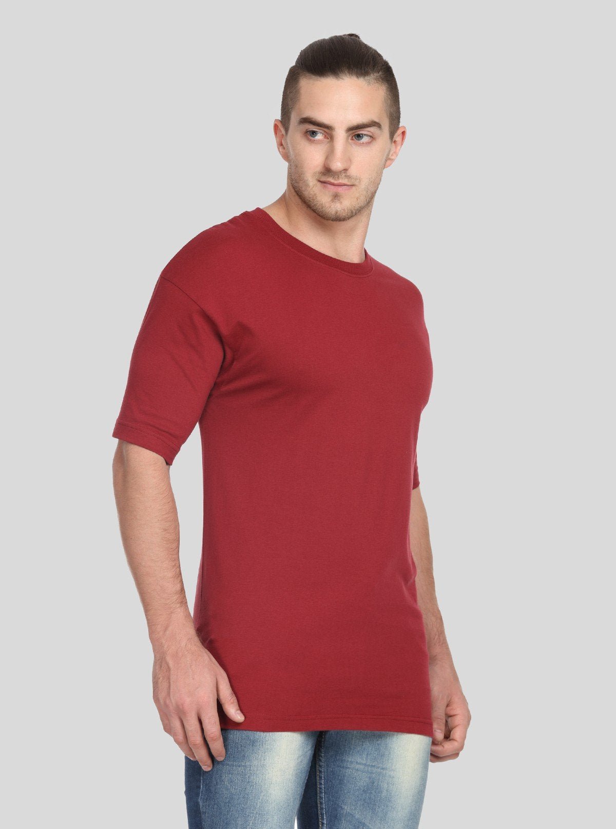 Men's Burgundy Basic Crew Neck T-Shirt – Everyday Style with Bold Color - Boer and Fitch