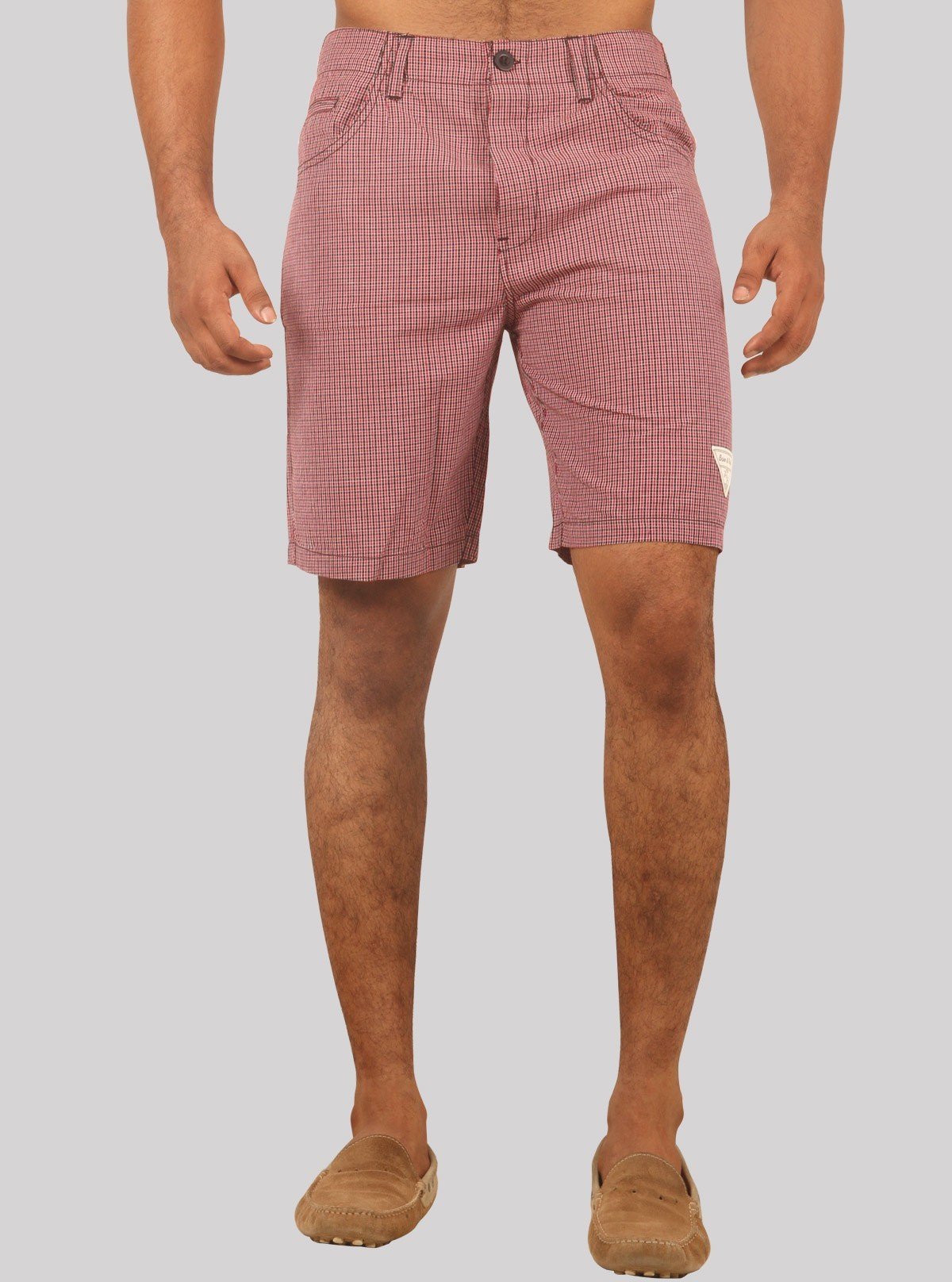 Men’s Burgundy Micro Check Cotton Shorts – Casual Style by Boer and Fitch - Boer and Fitch