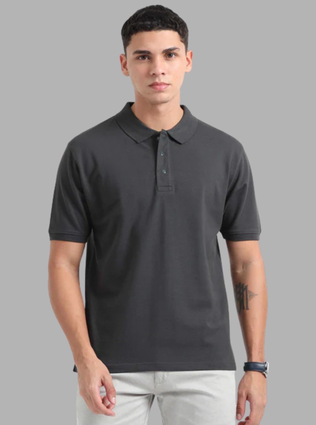 Men’s Carbon Grey Polo T-Shirt with Collar & Cuff | 100% Cotton Piqué by Boer and Fitch - Boer and Fitch