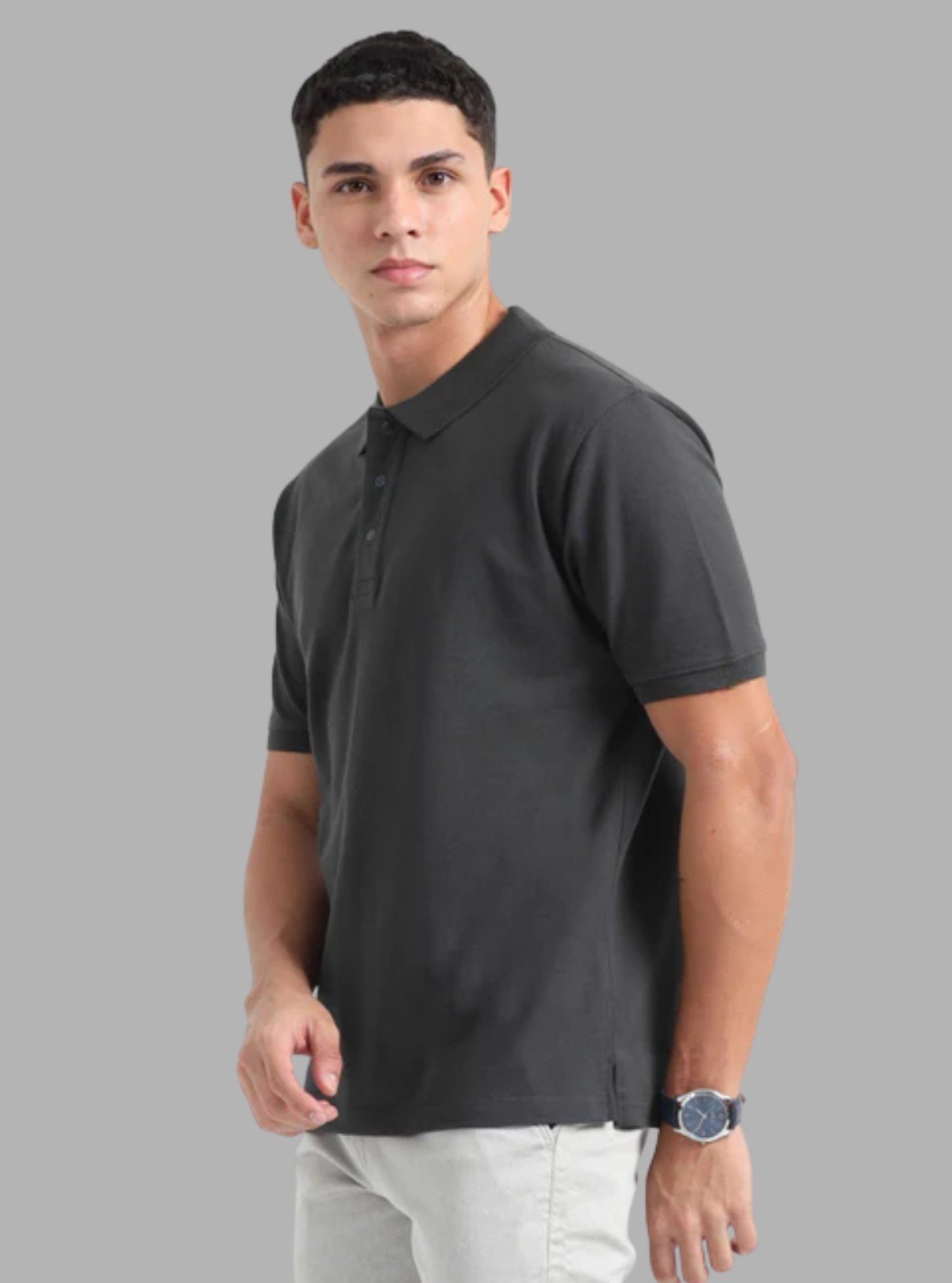 Men’s Carbon Grey Polo T-Shirt with Collar & Cuff | 100% Cotton Piqué by Boer and Fitch - Boer and Fitch