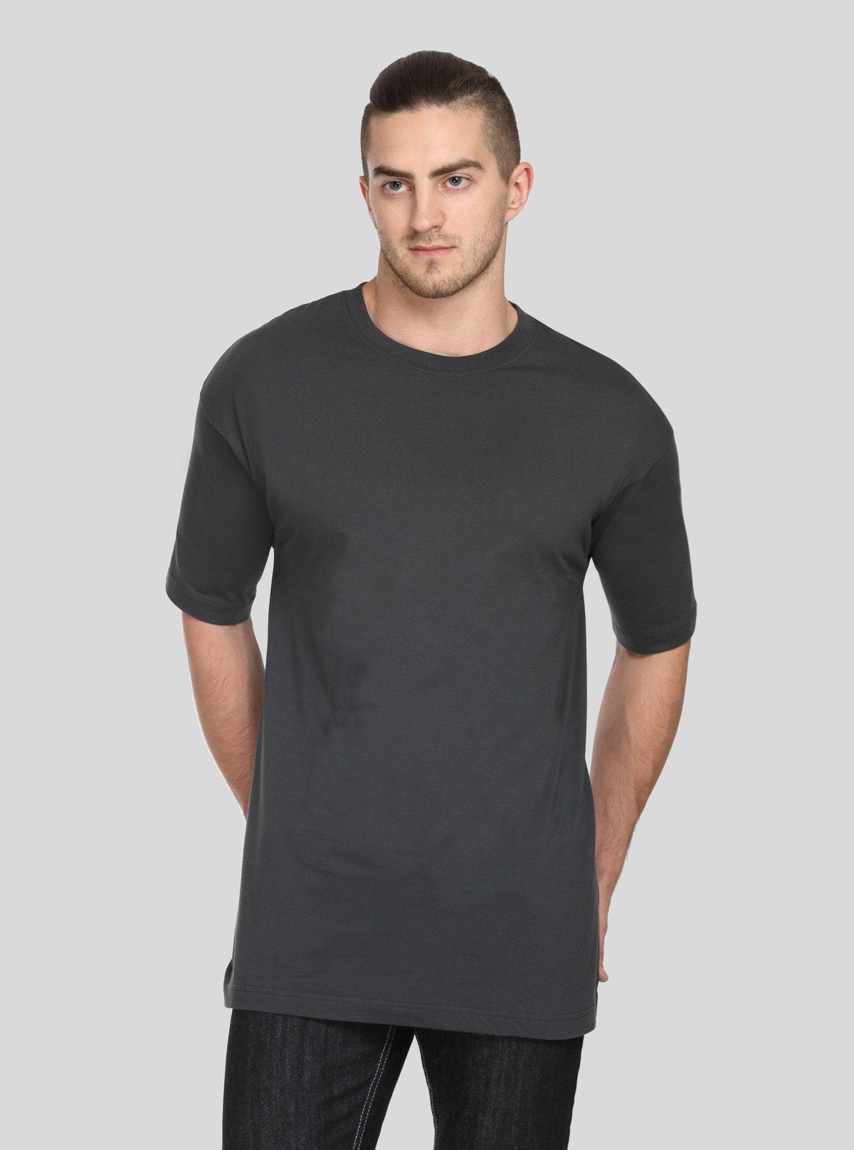 Men's Charcoal Melange Basic Crew Neck T-Shirt – Refined Style & Soft Comfort - Boer and Fitch