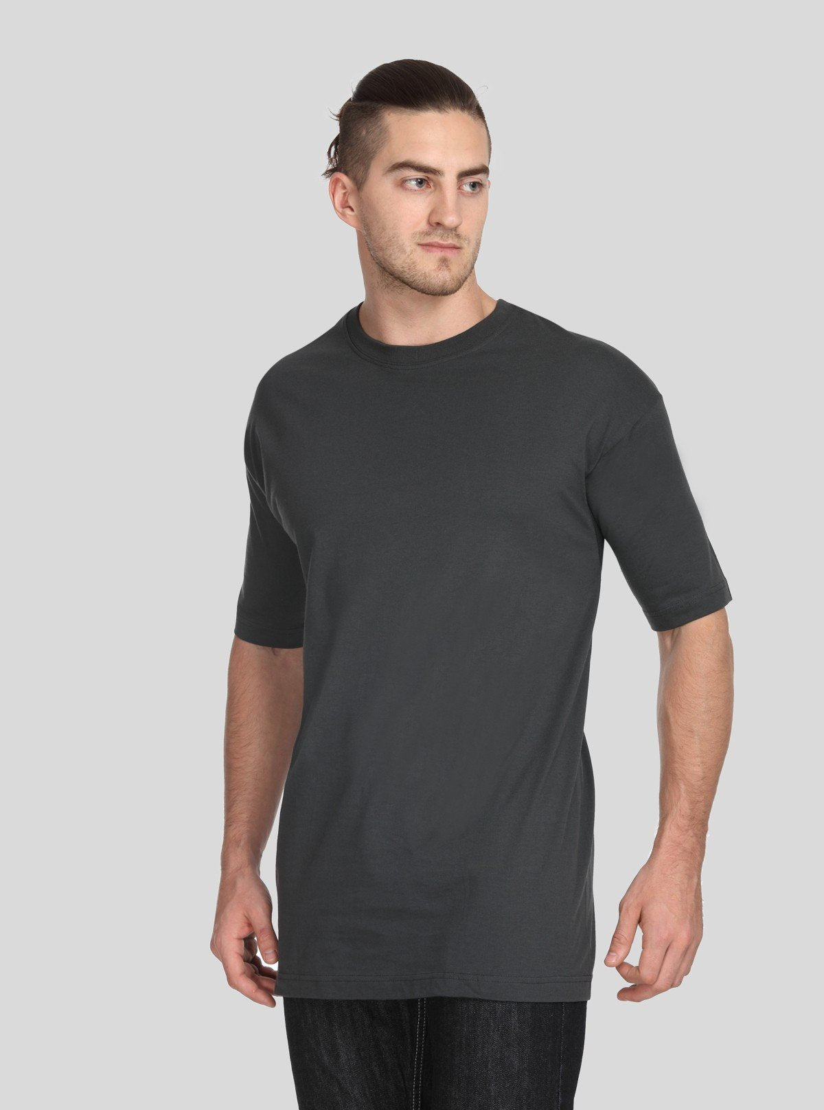 Men's Charcoal Melange Basic Crew Neck T-Shirt – Refined Style & Soft Comfort - Boer and Fitch