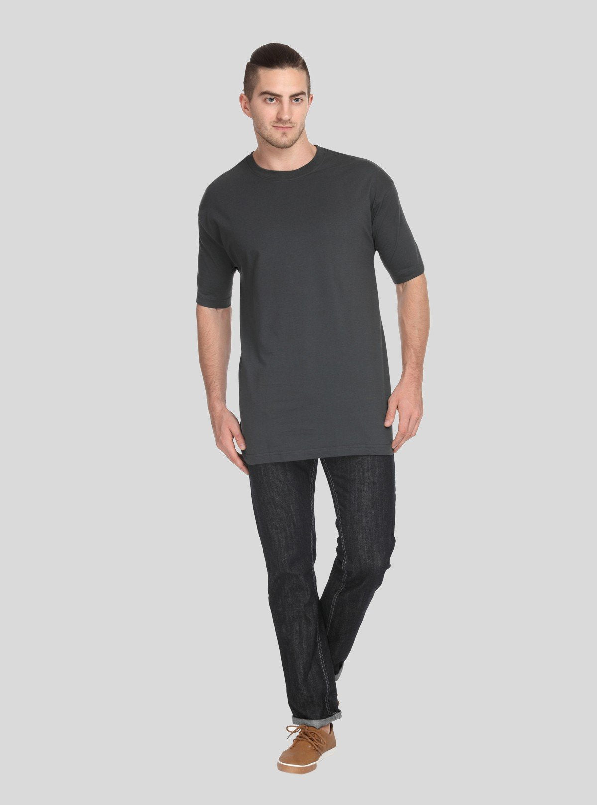 Men's Charcoal Melange Basic Crew Neck T-Shirt – Refined Style & Soft Comfort - Boer and Fitch