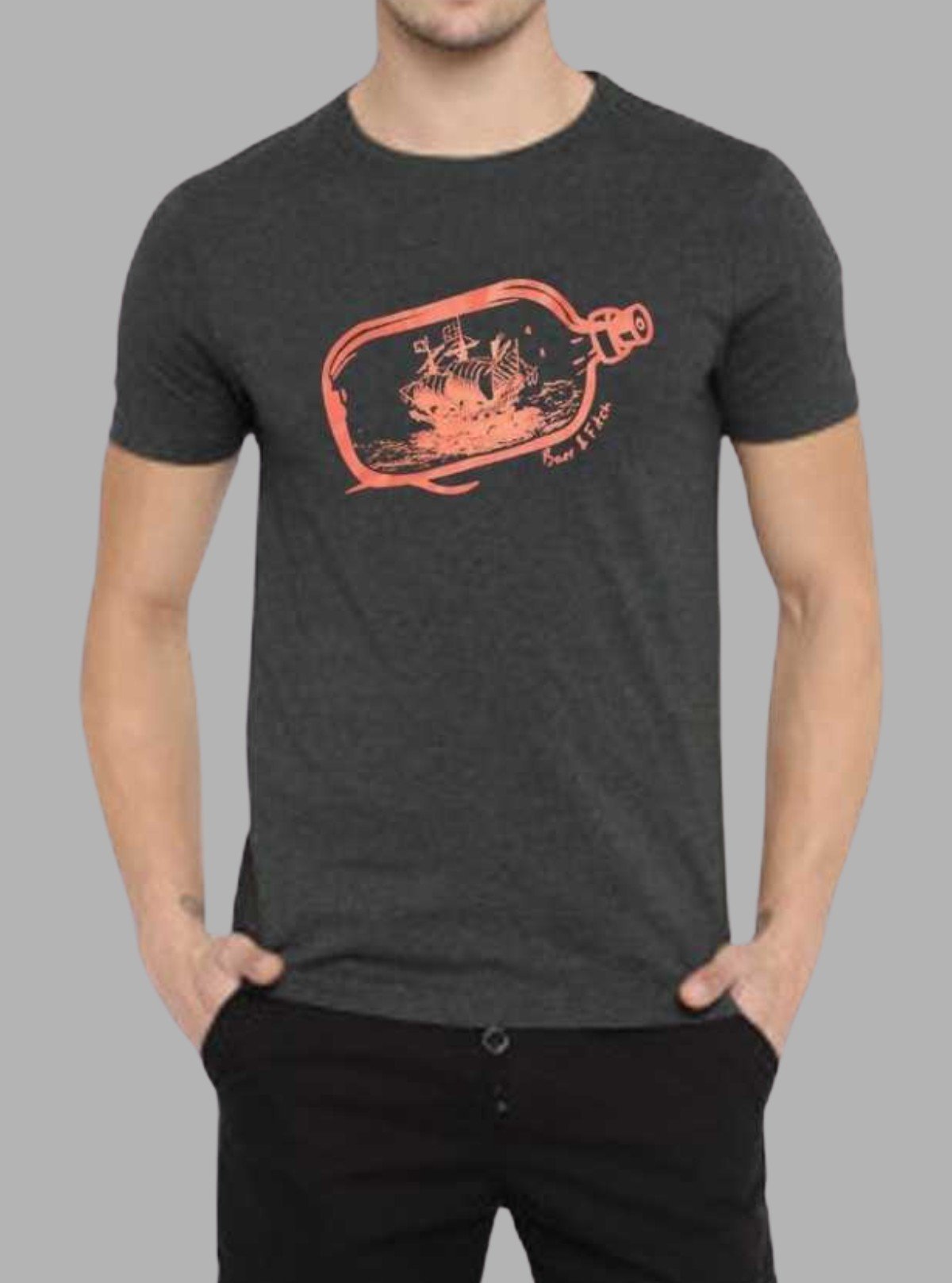Men’s Charcoal Melange Bottle Print T-Shirt – Trendy & Comfortable | Boer & Fitch - Boer and Fitch