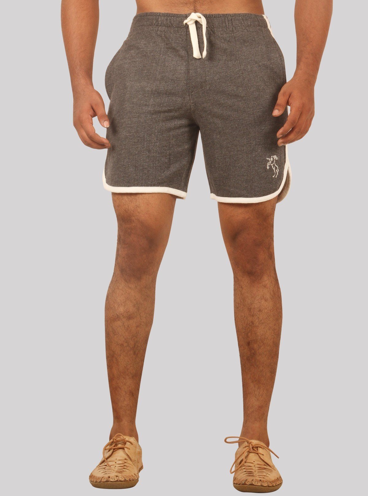 Men’s Charcoal Melange Cotton Fleece Shorts with White Piping – Boer & Fitch - Boer and Fitch