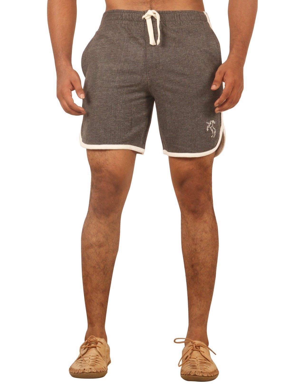 Men’s Charcoal Melange Cotton Fleece Shorts with White Piping – Boer & Fitch - Boer and Fitch