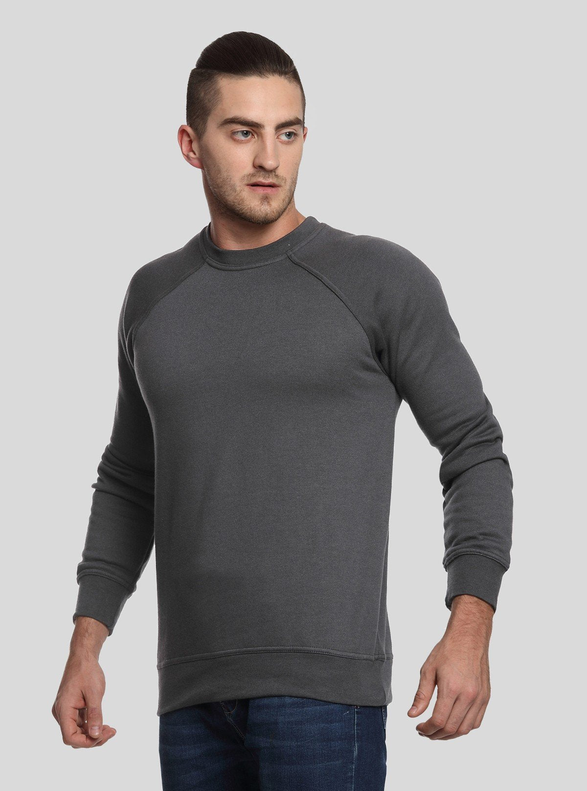 Men’s Charcoal Melange Raglon Fleece Sweatshirt – Sleek Warmth & Fit - Boer and Fitch