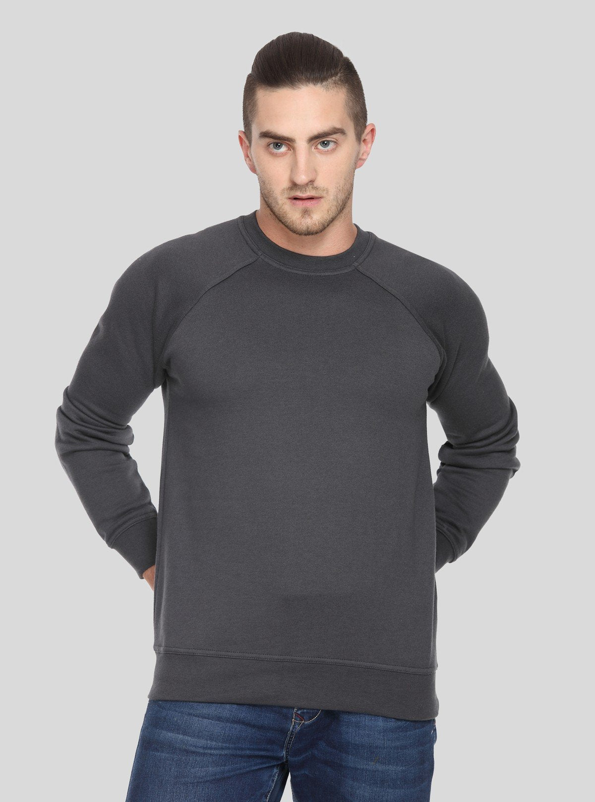 Men’s Charcoal Melange Raglon Fleece Sweatshirt – Sleek Warmth & Fit - Boer and Fitch