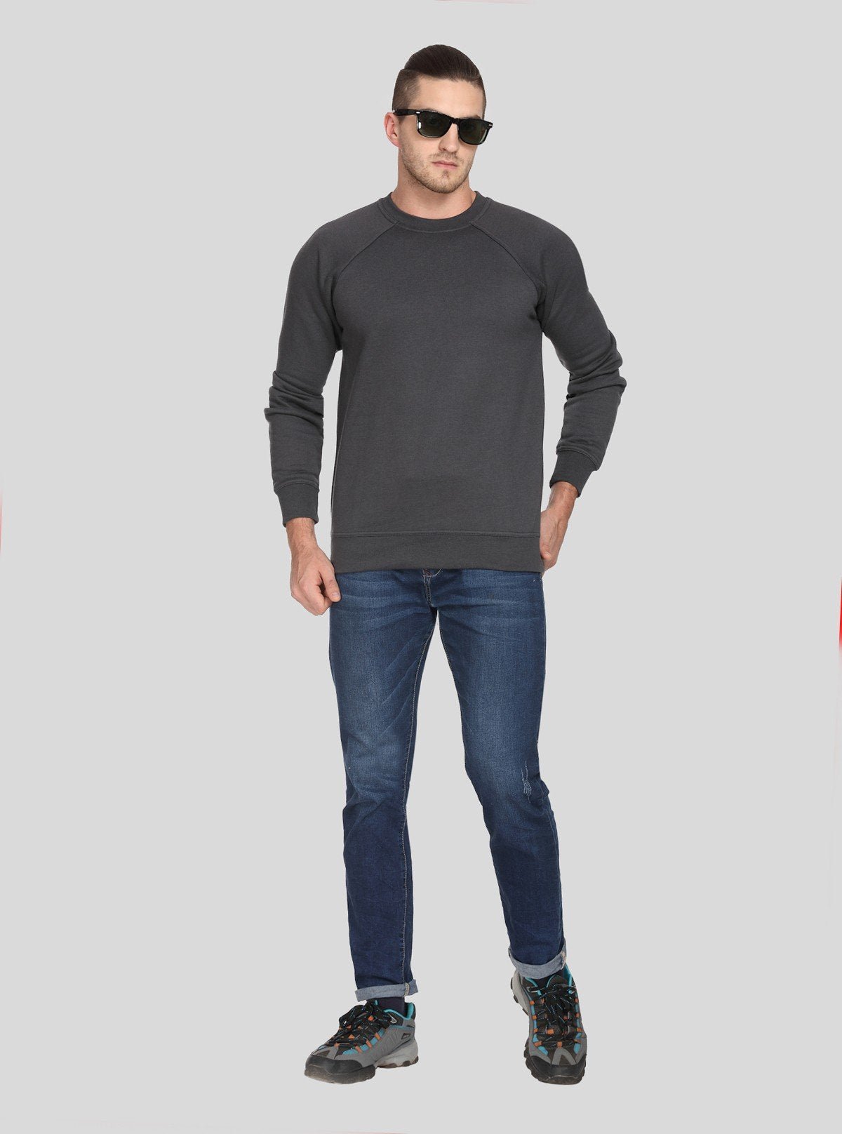 Men’s Charcoal Melange Raglon Fleece Sweatshirt – Sleek Warmth & Fit - Boer and Fitch