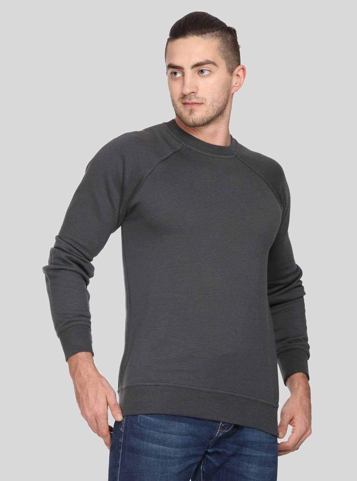 Men’s Charcoal Melange Raglon Fleece Sweatshirt – Sleek Warmth & Fit - Boer and Fitch
