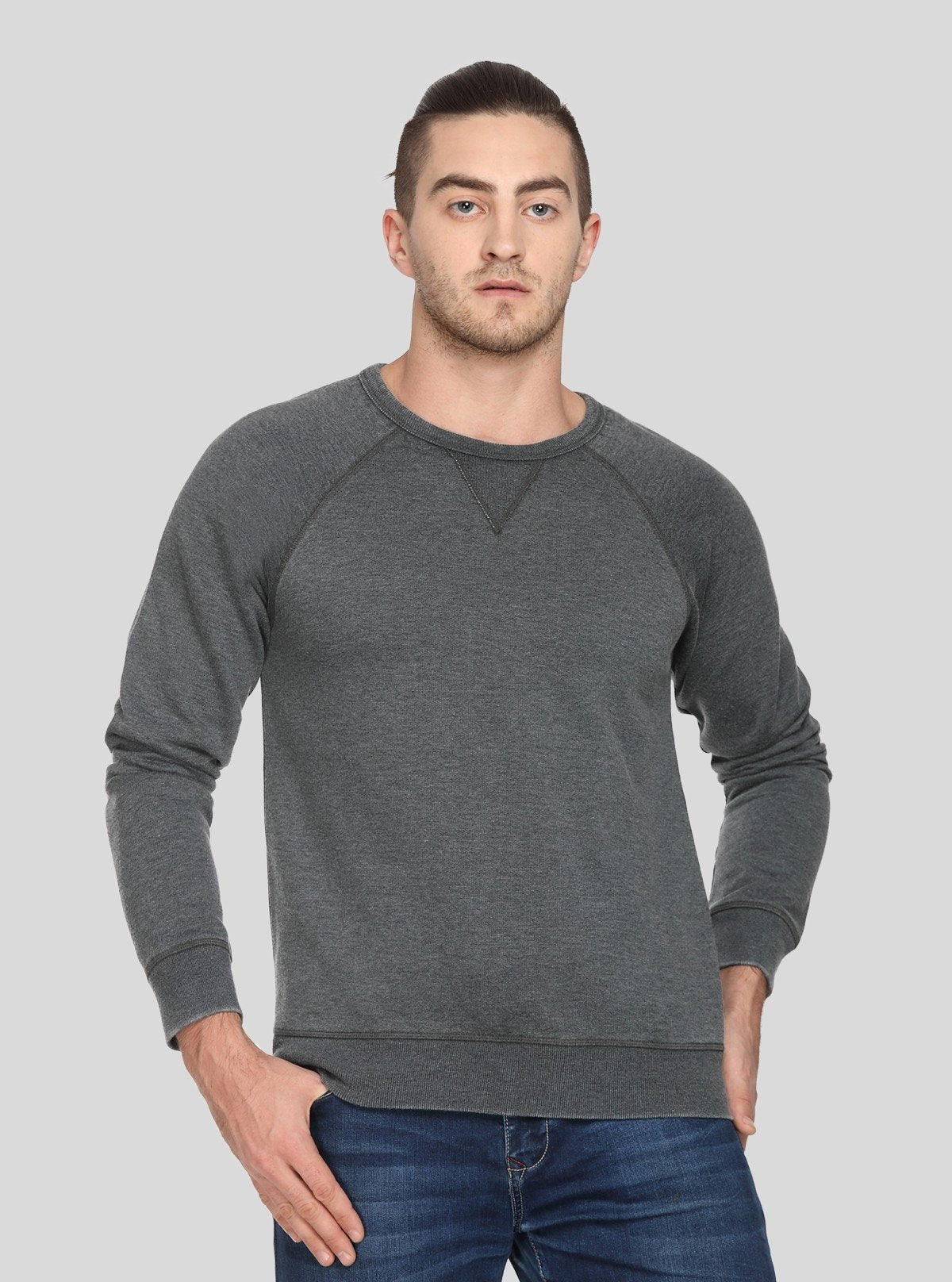 Men’s Charcoal V - Cut Fleece Sweatshirt – Sleek, Smart & Comfortable - Boer and Fitch