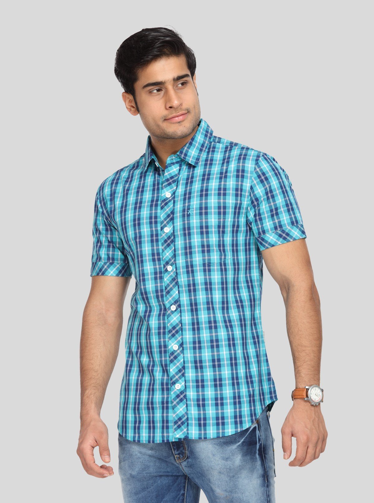 Men's Classic Bright Blue Checked Shirt – Timeless Checks for Everyday Style - Boer and Fitch