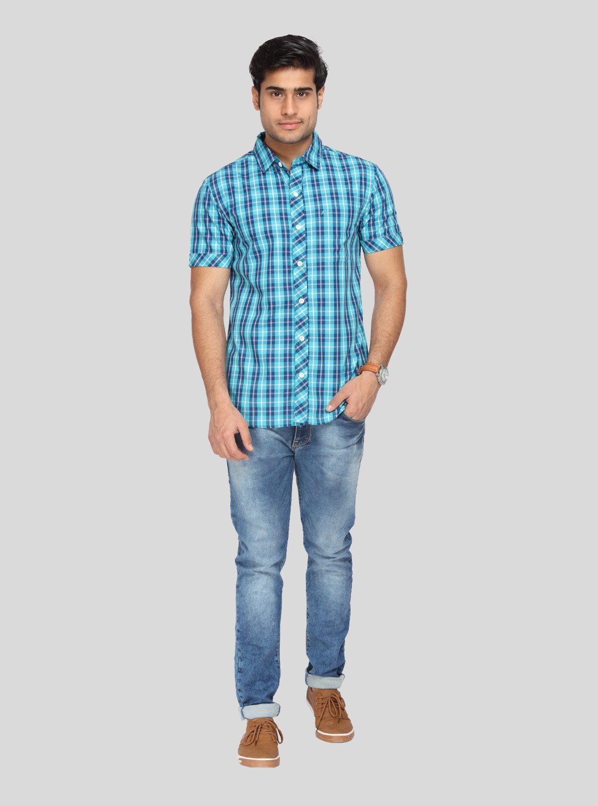 Men's Classic Bright Blue Checked Shirt – Timeless Checks for Everyday Style - Boer and Fitch