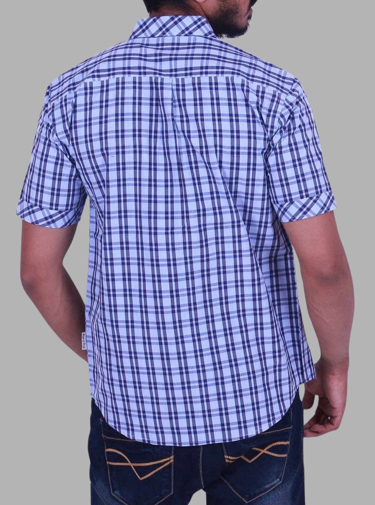 Men’s Classic Checked Blue Casual Shirt – Half Sleeve | Boer & Fitch - Boer and Fitch