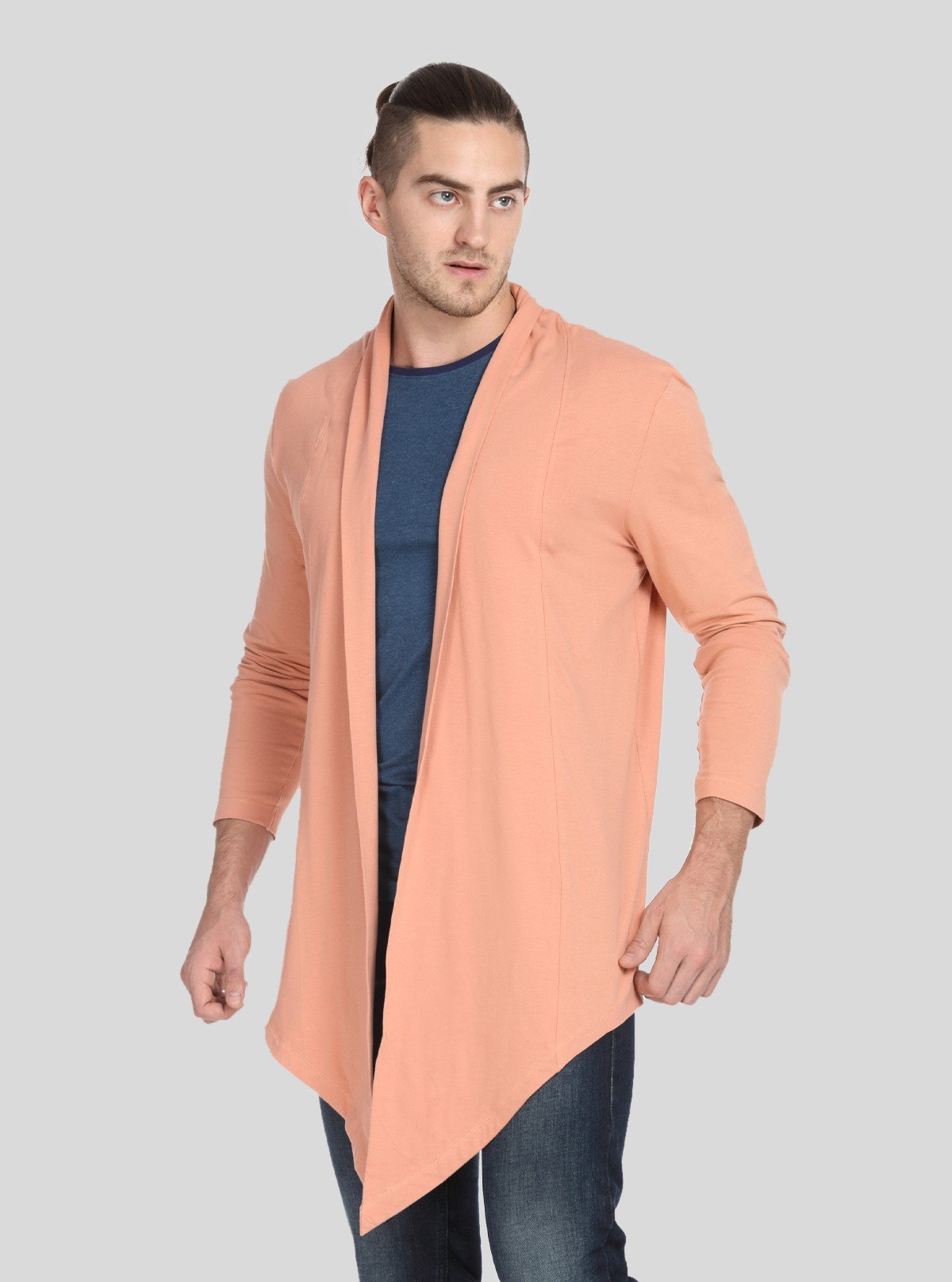Men’s Classic Peach Long Line Cardigan – Modern Drape with Timeless Appeal - Boer and Fitch