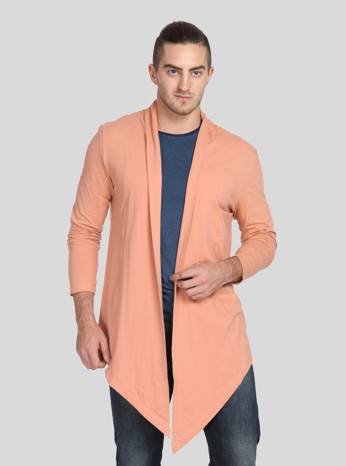 Men’s Classic Peach Long Line Cardigan – Modern Drape with Timeless Appeal - Boer and Fitch