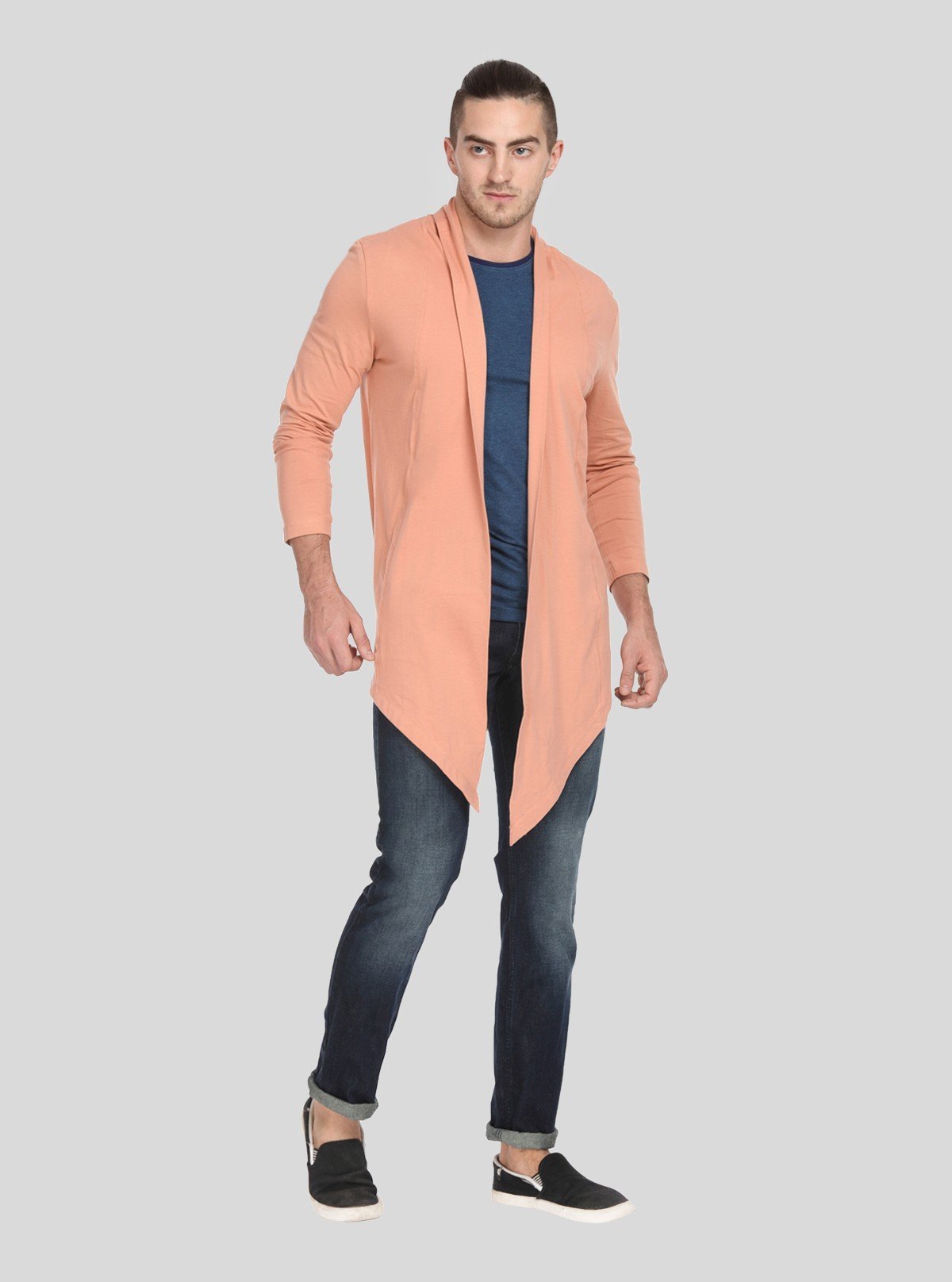 Men’s Classic Peach Long Line Cardigan – Modern Drape with Timeless Appeal - Boer and Fitch