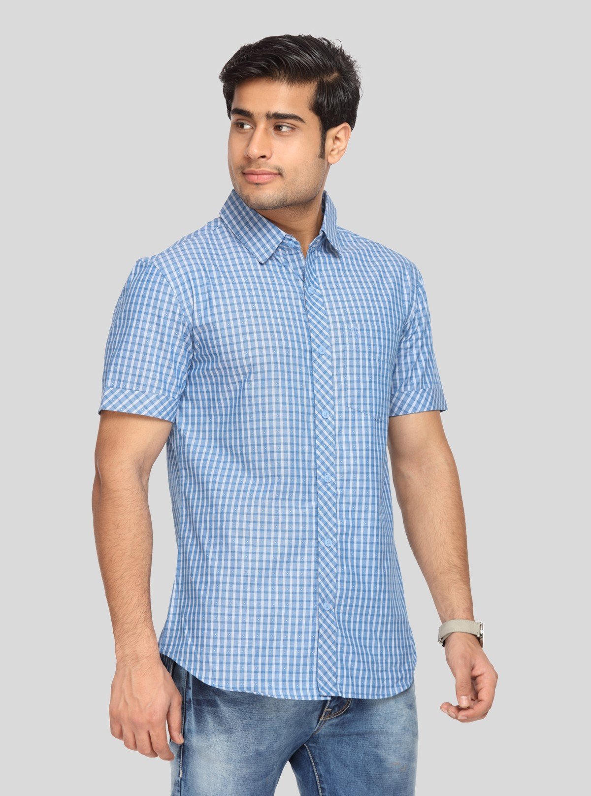 Men's Classic Sky Blue Checked Shirt – Breezy Checks for Everyday Style - Boer and Fitch