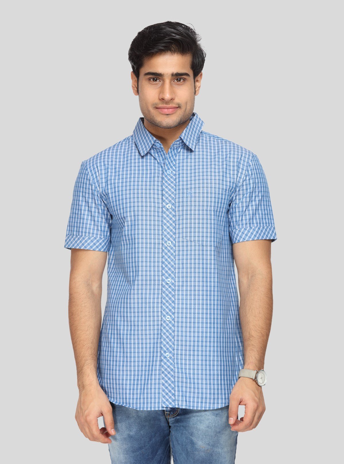 Men's Classic Sky Blue Checked Shirt – Breezy Checks for Everyday Style - Boer and Fitch