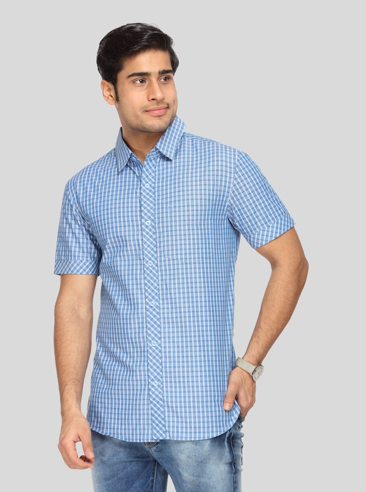Men's Classic Sky Blue Checked Shirt – Breezy Checks for Everyday Style - Boer and Fitch