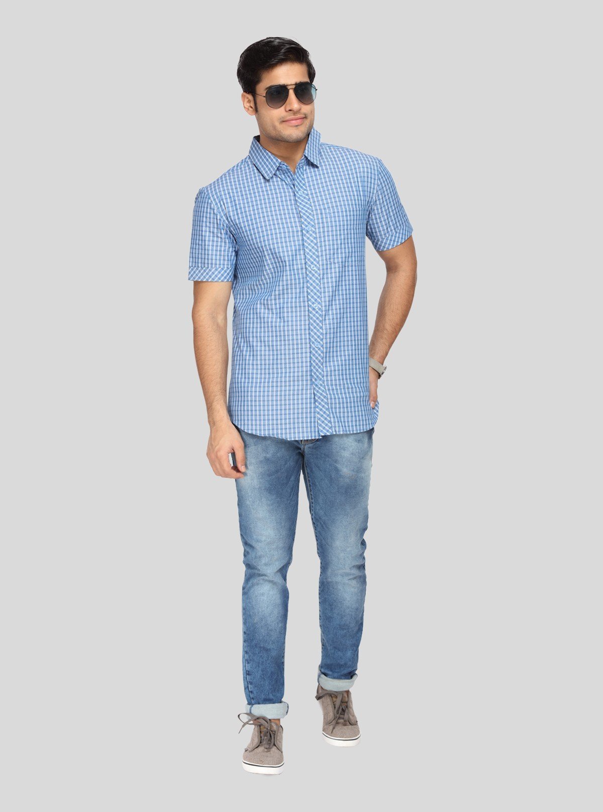 Men's Classic Sky Blue Checked Shirt – Breezy Checks for Everyday Style - Boer and Fitch