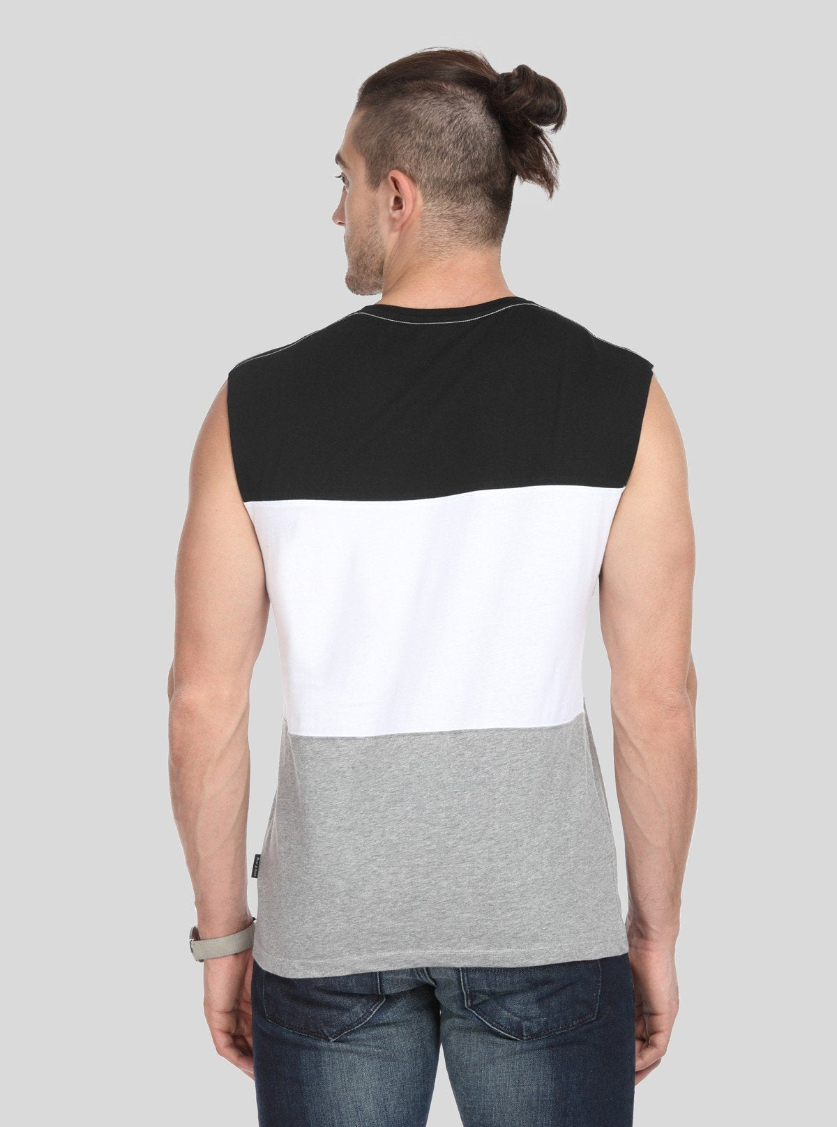 Men's Colourblock Black & Grey Round Neck Vest – Sporty, Sleek & Breathable - Boer and Fitch