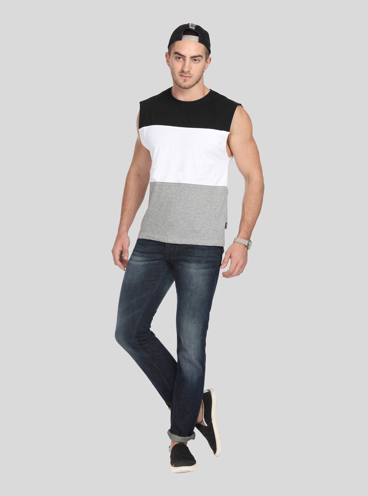 Men's Colourblock Black & Grey Round Neck Vest – Sporty, Sleek & Breathable - Boer and Fitch
