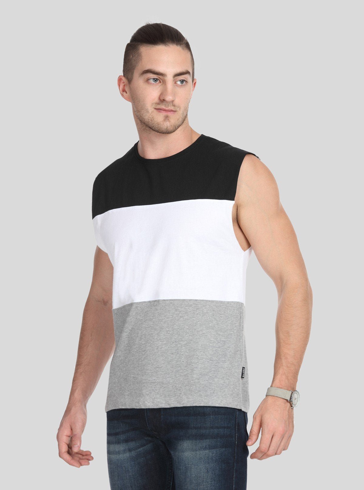 Men's Colourblock Black & Grey Round Neck Vest – Sporty, Sleek & Breathable - Boer and Fitch
