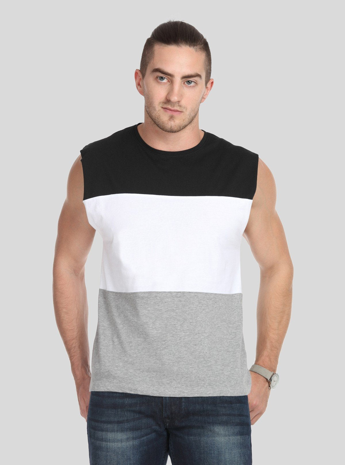 Men's Colourblock Black & Grey Round Neck Vest – Sporty, Sleek & Breathable - Boer and Fitch