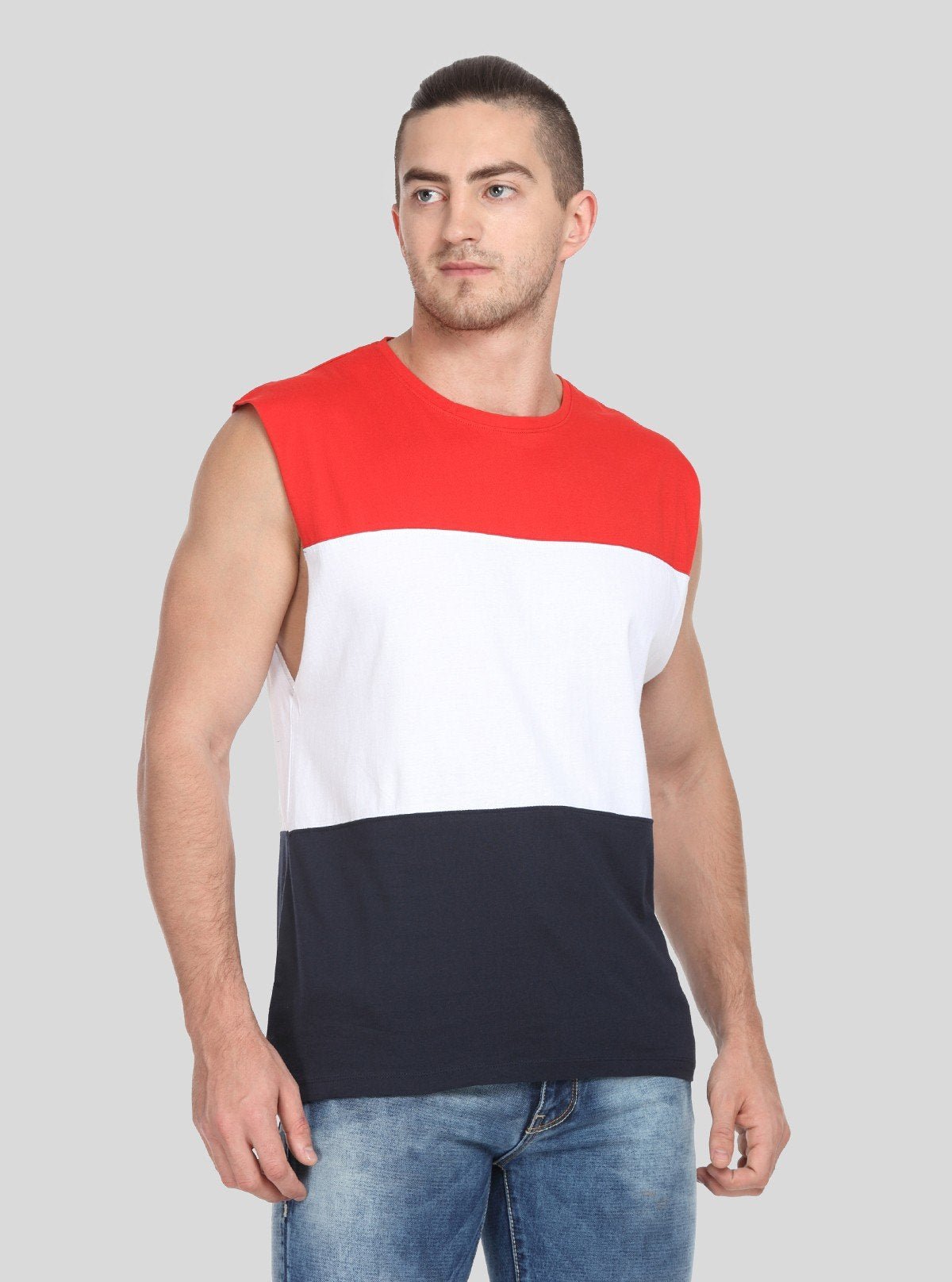 Men's Colourblock Round Neck Vest – Bold, Sporty & Breathable Activewear - Boer and Fitch
