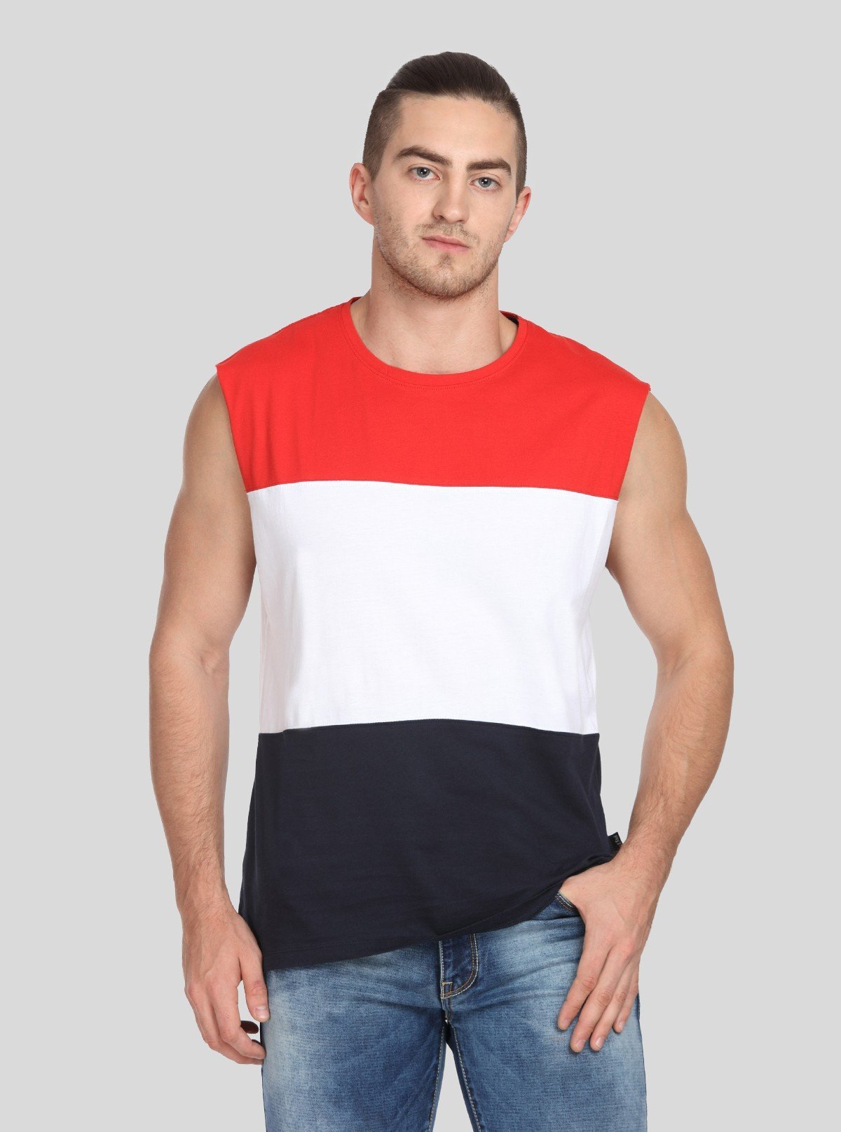Men's Colourblock Round Neck Vest – Bold, Sporty & Breathable Activewear - Boer and Fitch
