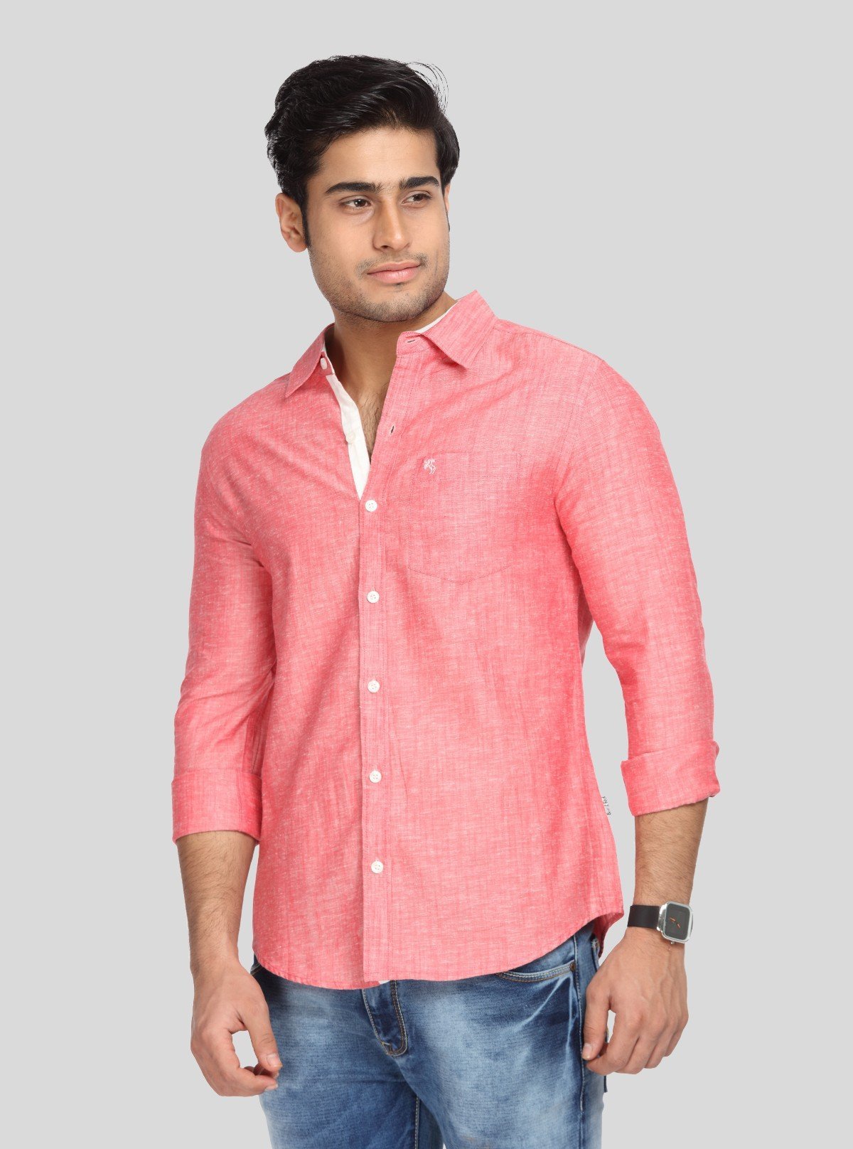 Men’s Coral Pink Solid Full Sleeve Shirt – Smart Casual Style by Boer & Fitch - Boer and Fitch