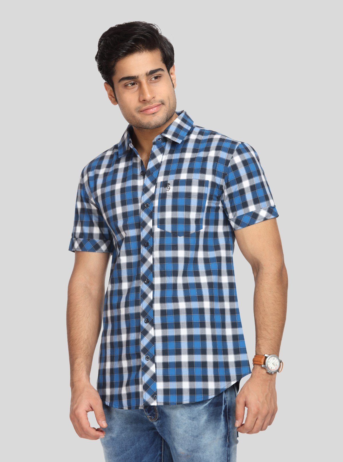 Men's Dark Blue Checkered Shirt – Classic, Smart & All - Season Staple - Boer and Fitch