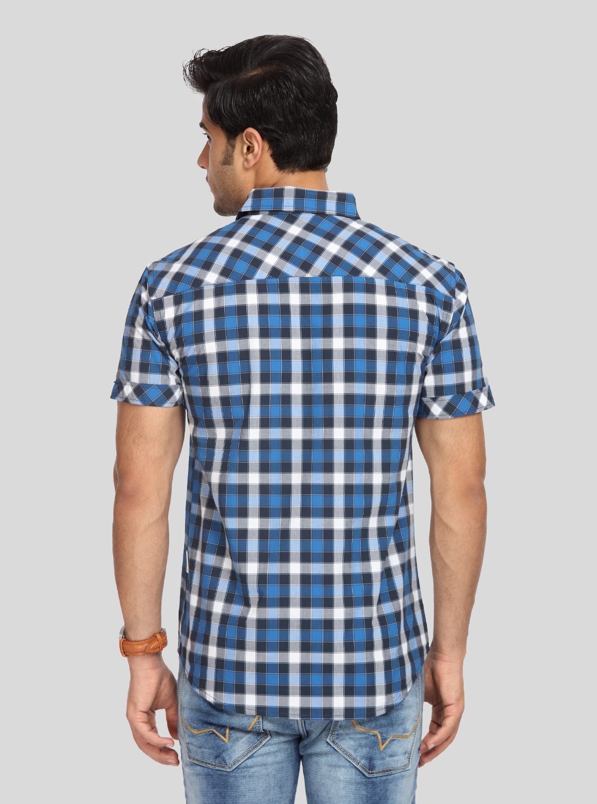 Men's Dark Blue Checkered Shirt – Classic, Smart & All - Season Staple - Boer and Fitch