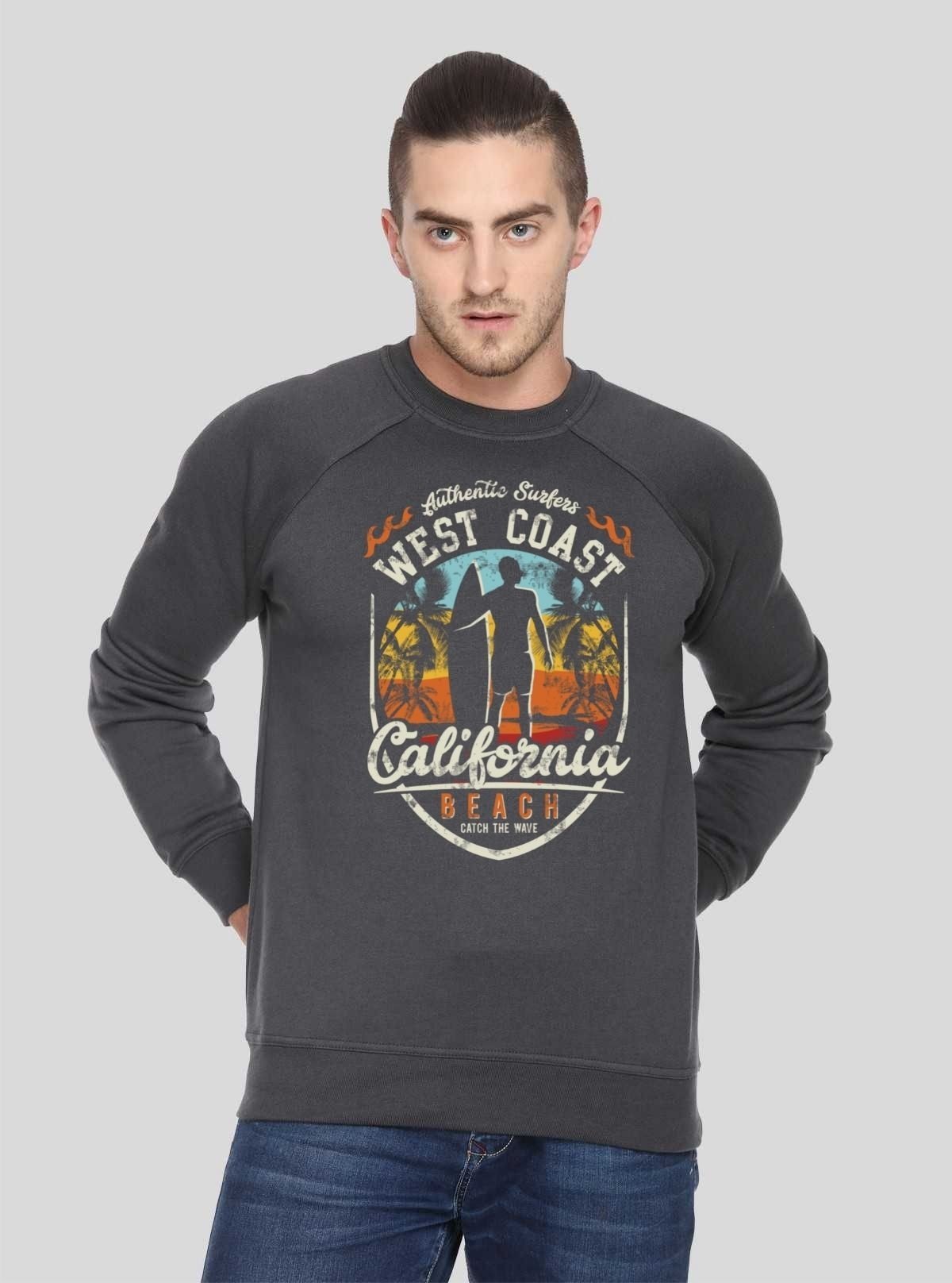 Men’s Dark Melange Printed Sweatshirt – Bold Print, Everyday Comfort - Boer and Fitch