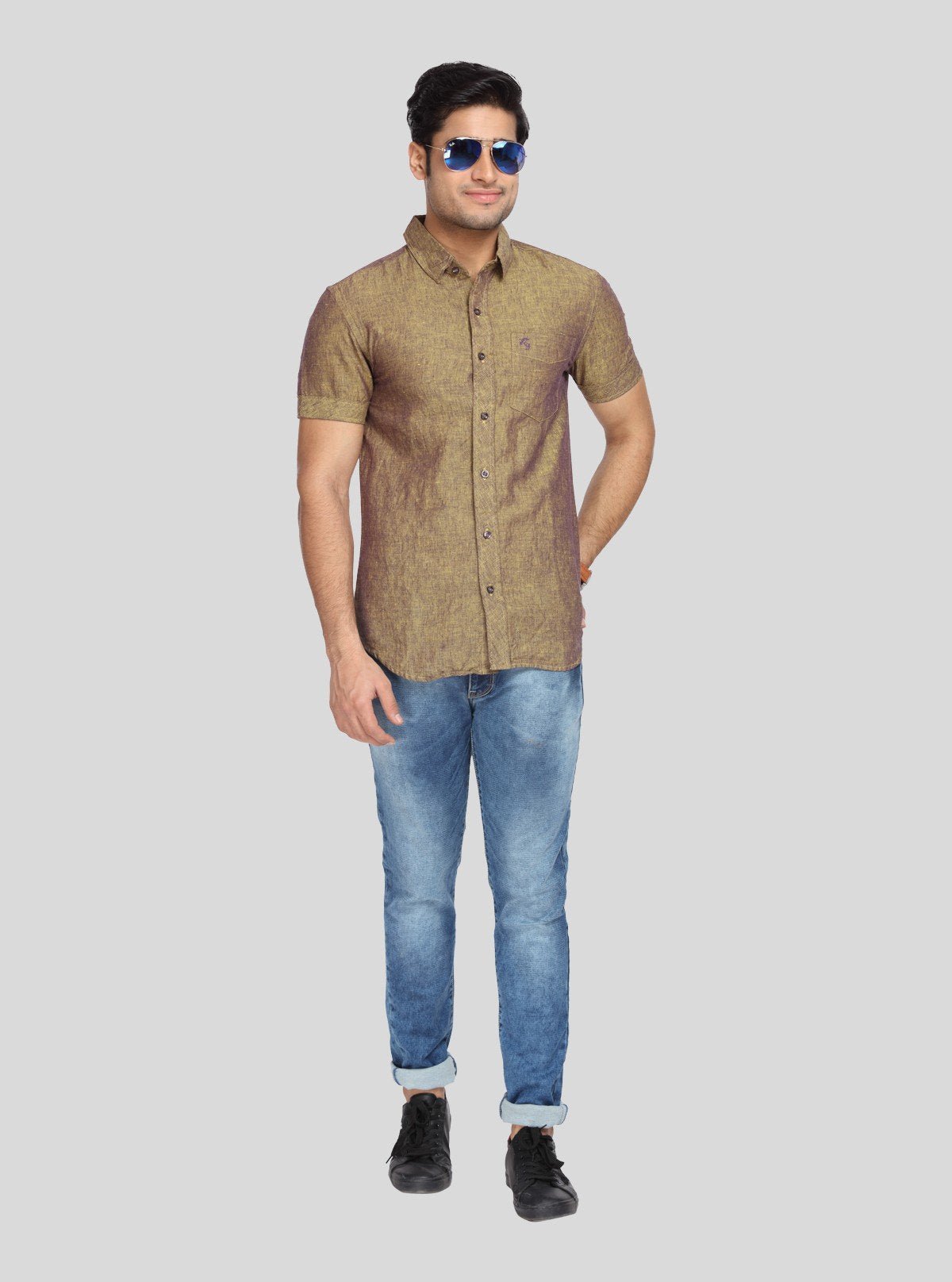 Men's Dusted Brown Linen Blended Shirt – Earthy, Elegant & All - Season Style - Boer and Fitch