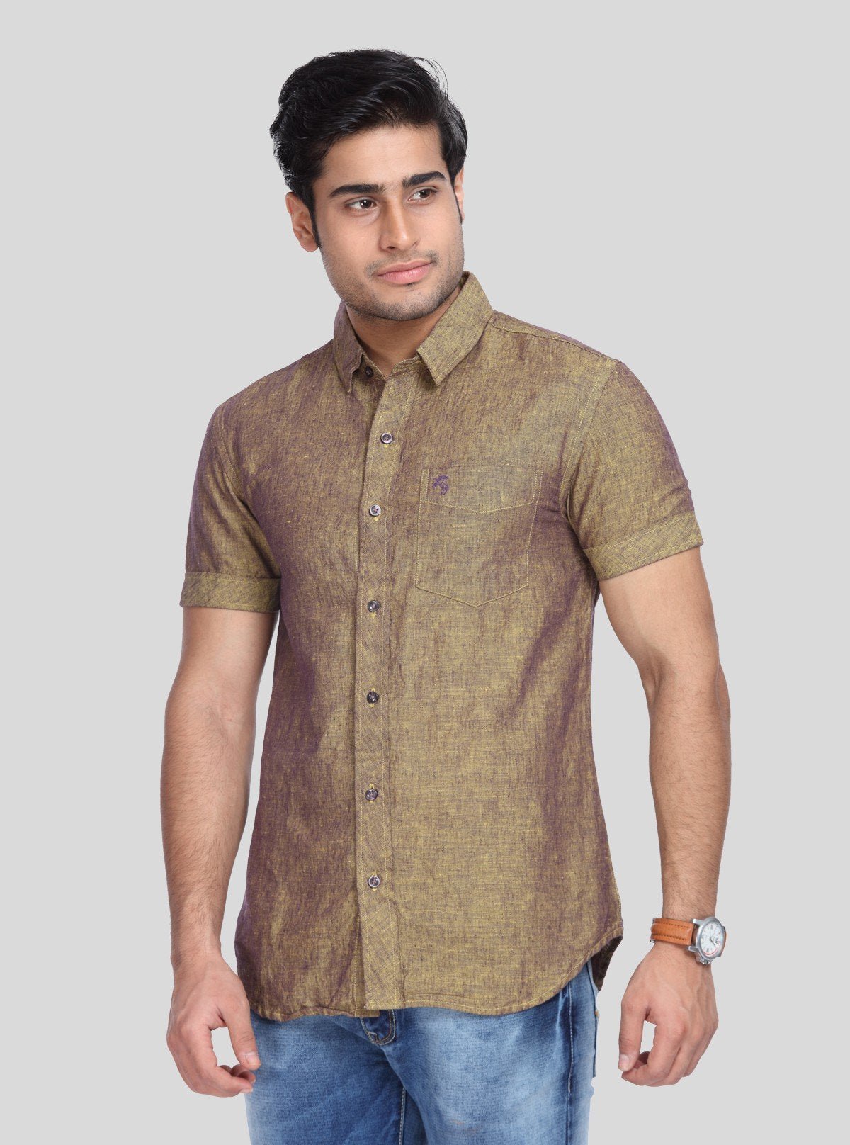 Men's Dusted Brown Linen Blended Shirt – Earthy, Elegant & All - Season Style - Boer and Fitch