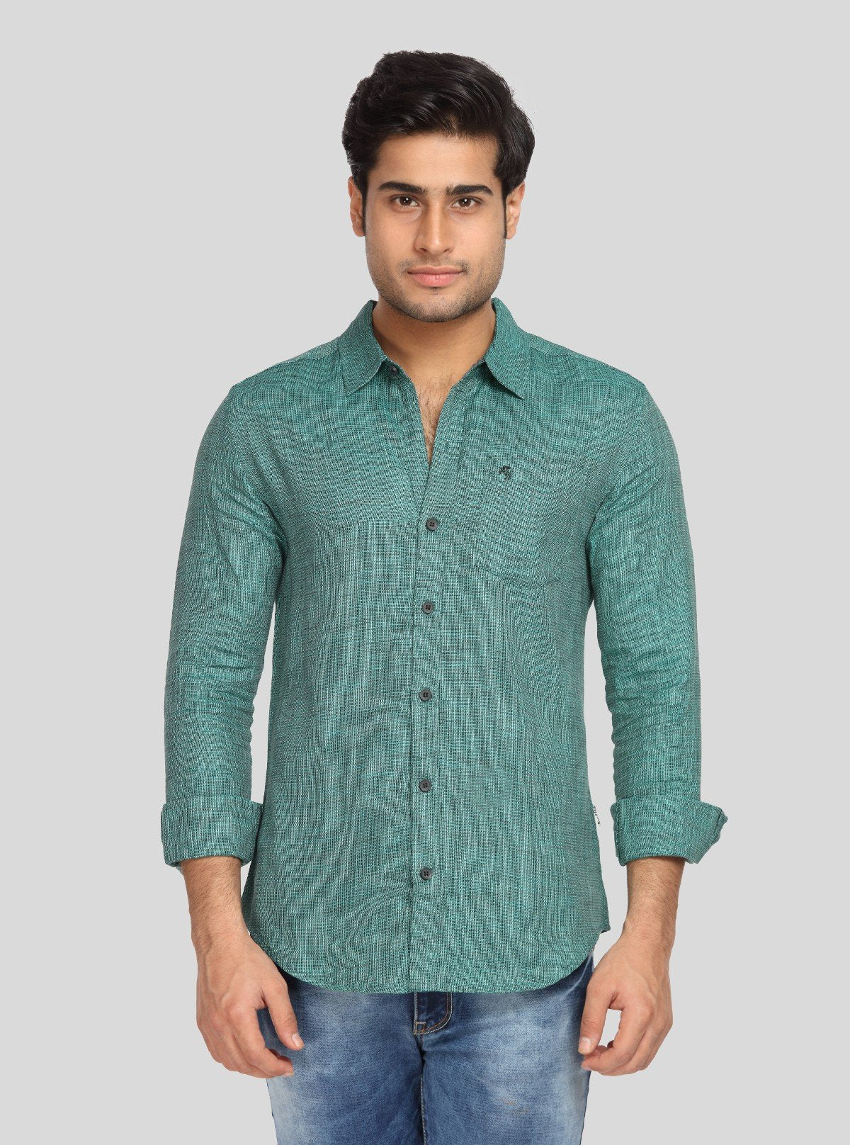 Men’s Dusted Green Solid Full Sleeve Shirt – Smart Casual Wear by Boer & Fitch - Boer and Fitch