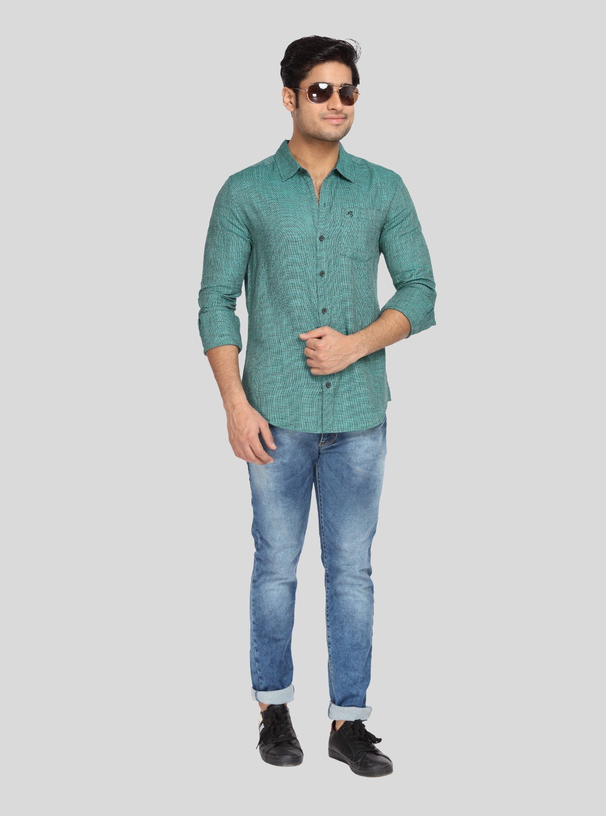 Men’s Dusted Green Solid Full Sleeve Shirt – Smart Casual Wear by Boer & Fitch - Boer and Fitch