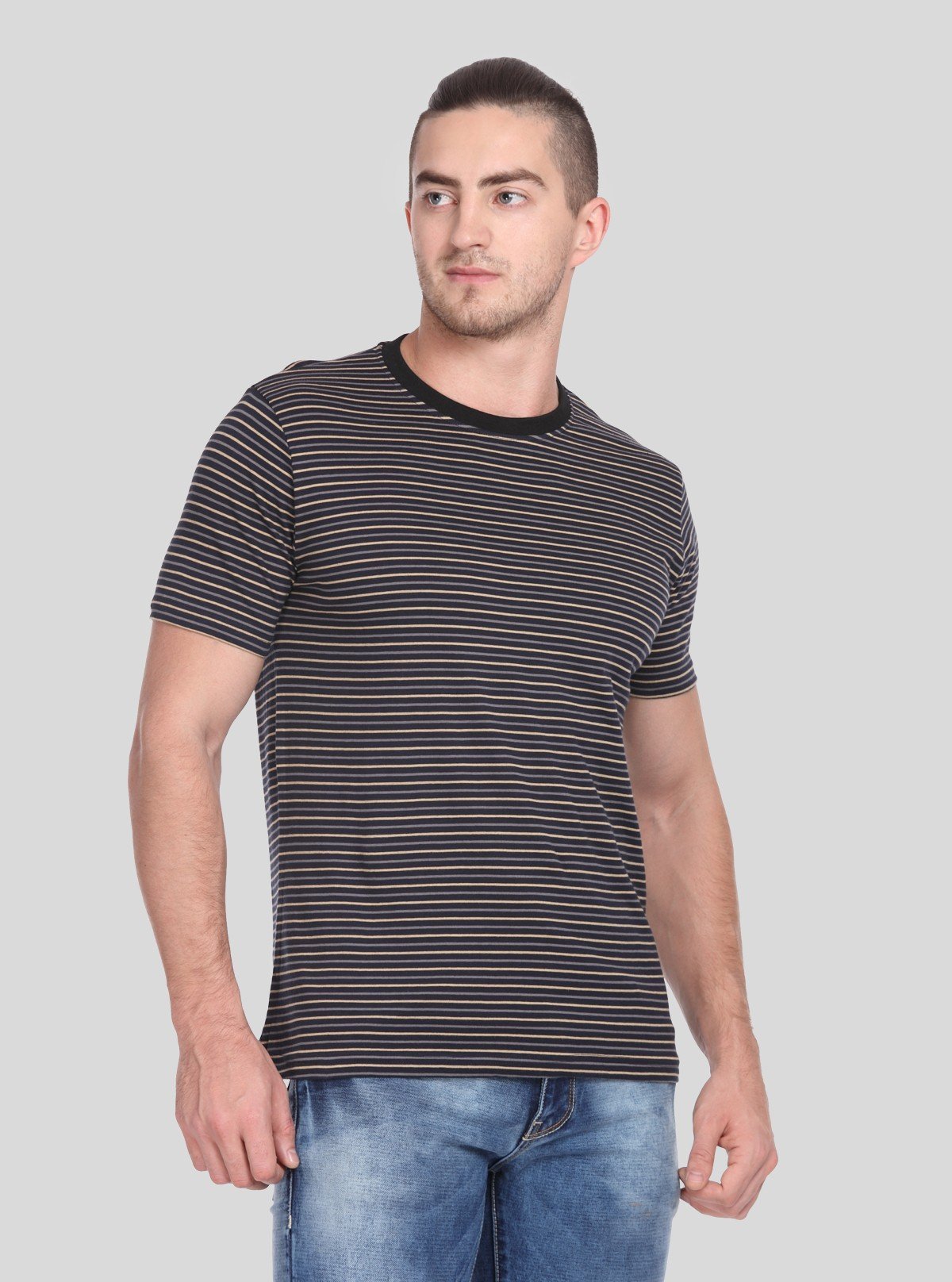 Men's Elegant Vertical Striped Round Neck T-Shirt – Smart Casual Redefined - Boer and Fitch