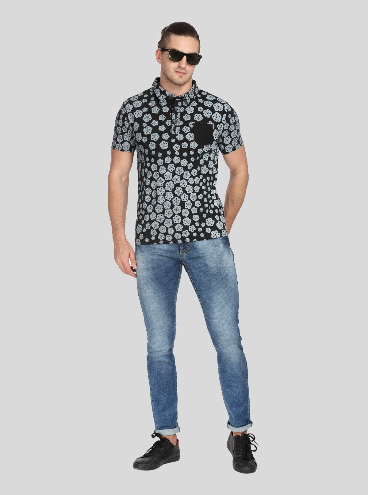 Men’s Floral Stamp Polo T-Shirt – Stylish, Fresh & Versatile - Boer and Fitch