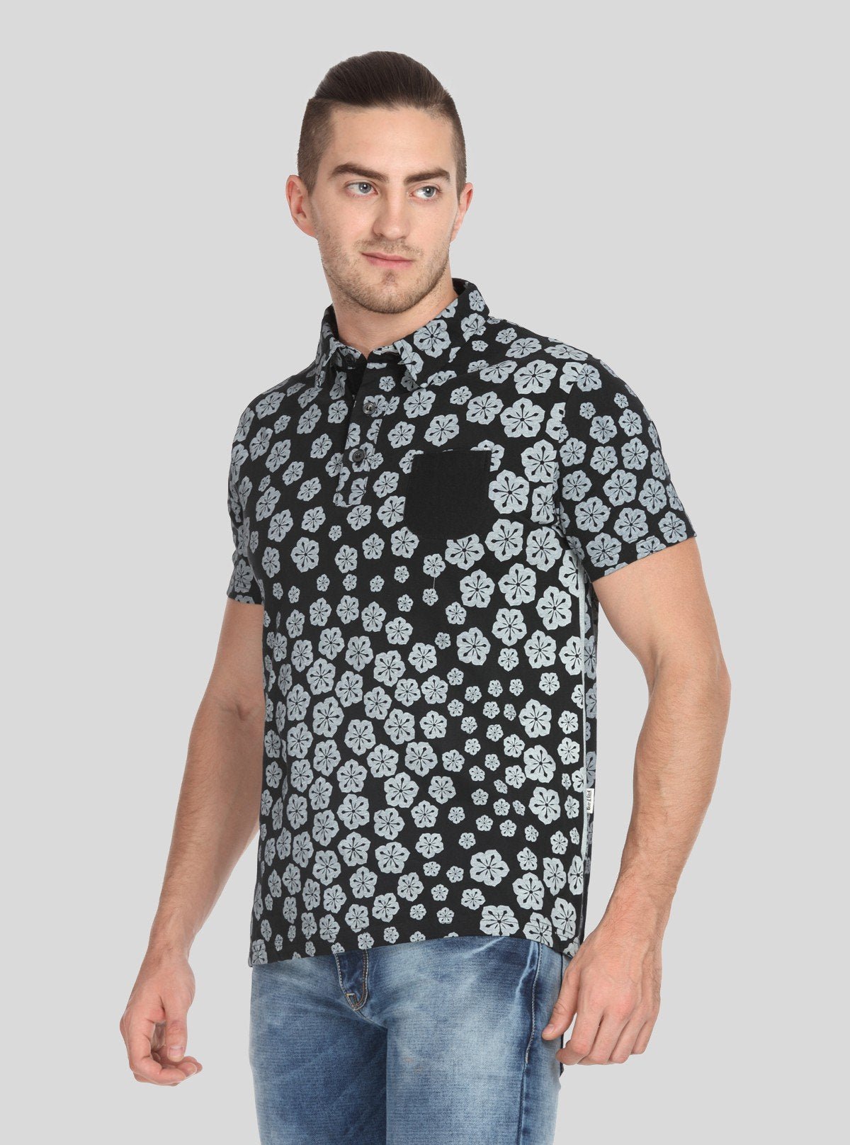 Men’s Floral Stamp Polo T-Shirt – Stylish, Fresh & Versatile - Boer and Fitch
