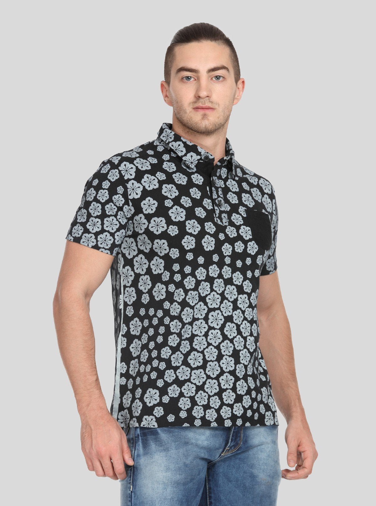Men’s Floral Stamp Polo T-Shirt – Stylish, Fresh & Versatile - Boer and Fitch