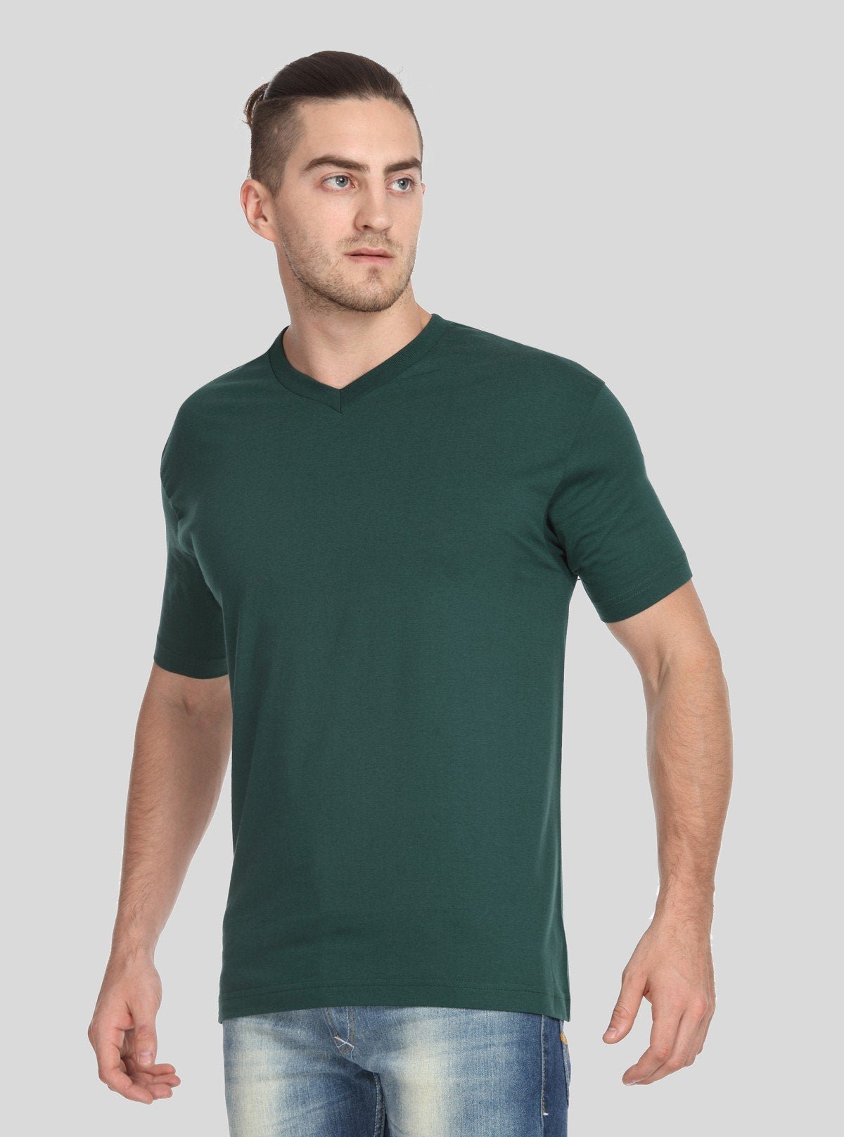 Men’s Forest Green Basic V - Neck T-Shirt – Classic Fit Premium Cotton Tee - Boer and Fitch
