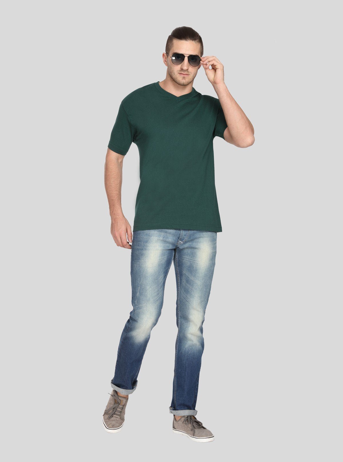 Men’s Forest Green Basic V - Neck T-Shirt – Classic Fit Premium Cotton Tee - Boer and Fitch