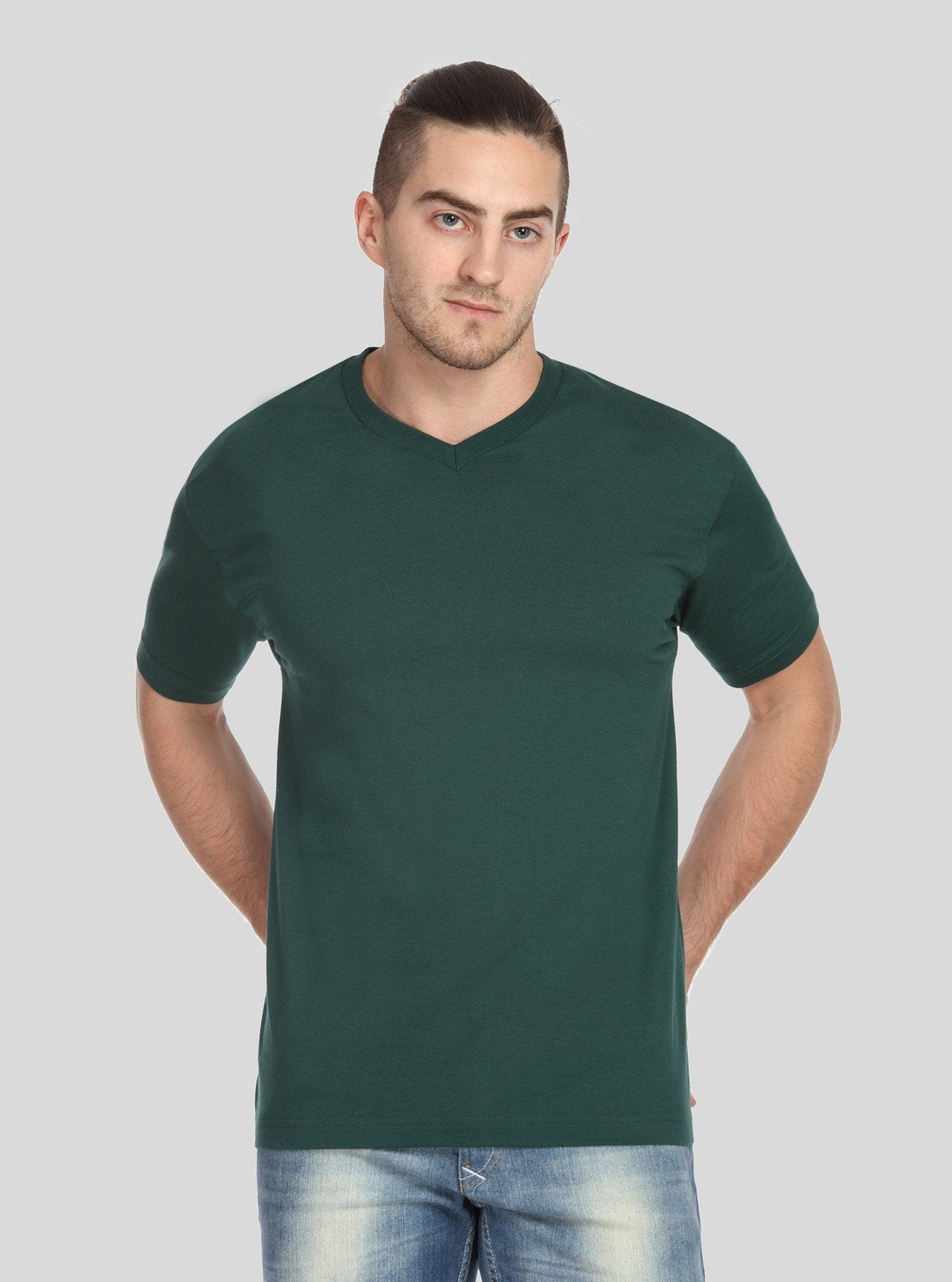 Men’s Forest Green Basic V - Neck T-Shirt – Classic Fit Premium Cotton Tee - Boer and Fitch