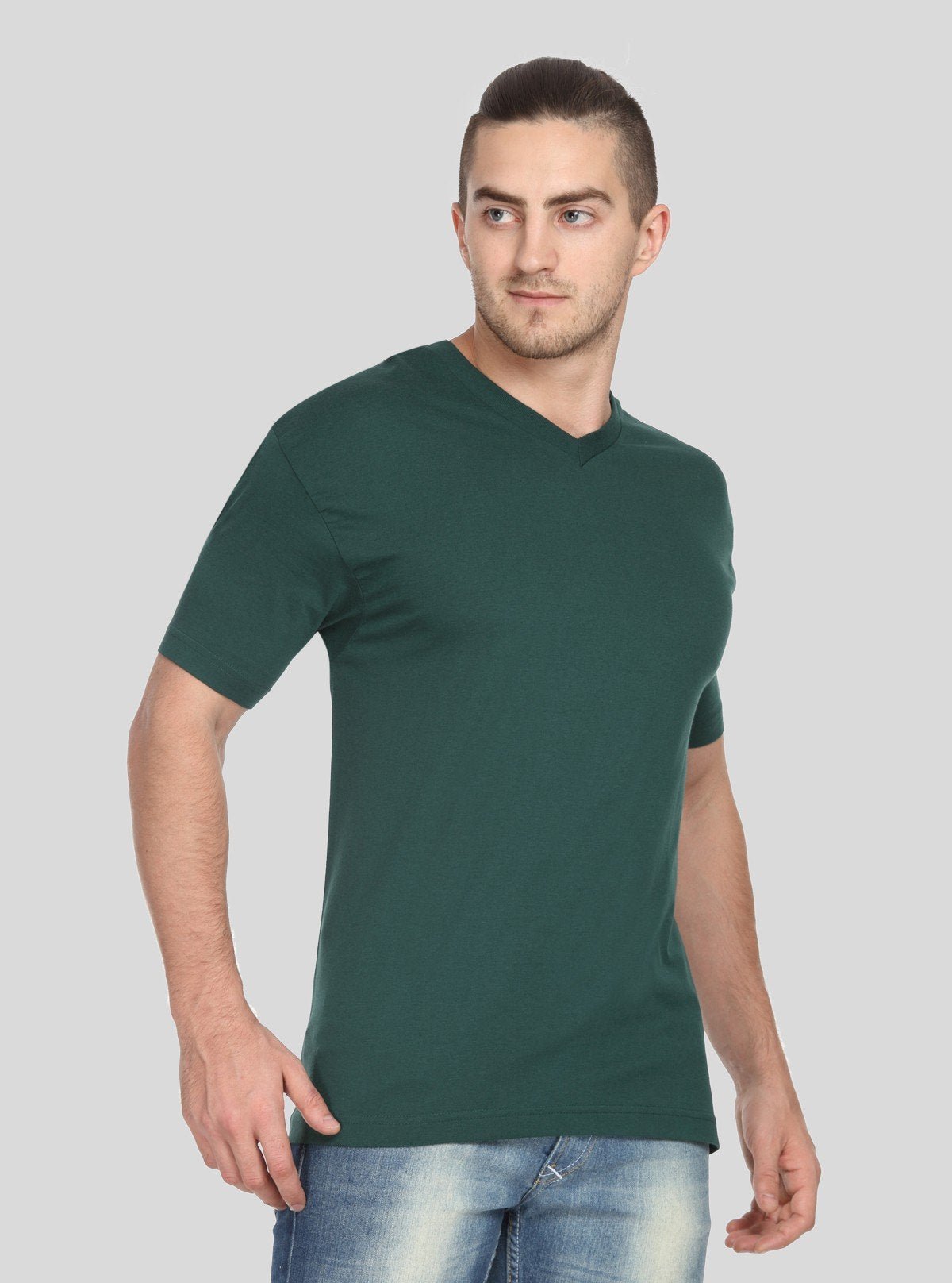 Men’s Forest Green Basic V - Neck T-Shirt – Classic Fit Premium Cotton Tee - Boer and Fitch
