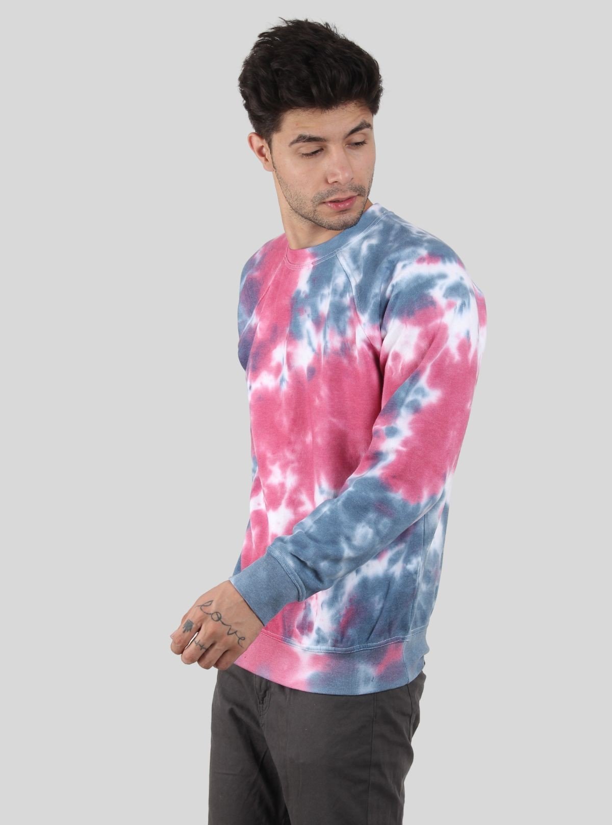 Men’s Fuchsia Frosty Tie - Dye Sweatshirt – Vibrant Hue, Cozy Fit - Boer and Fitch