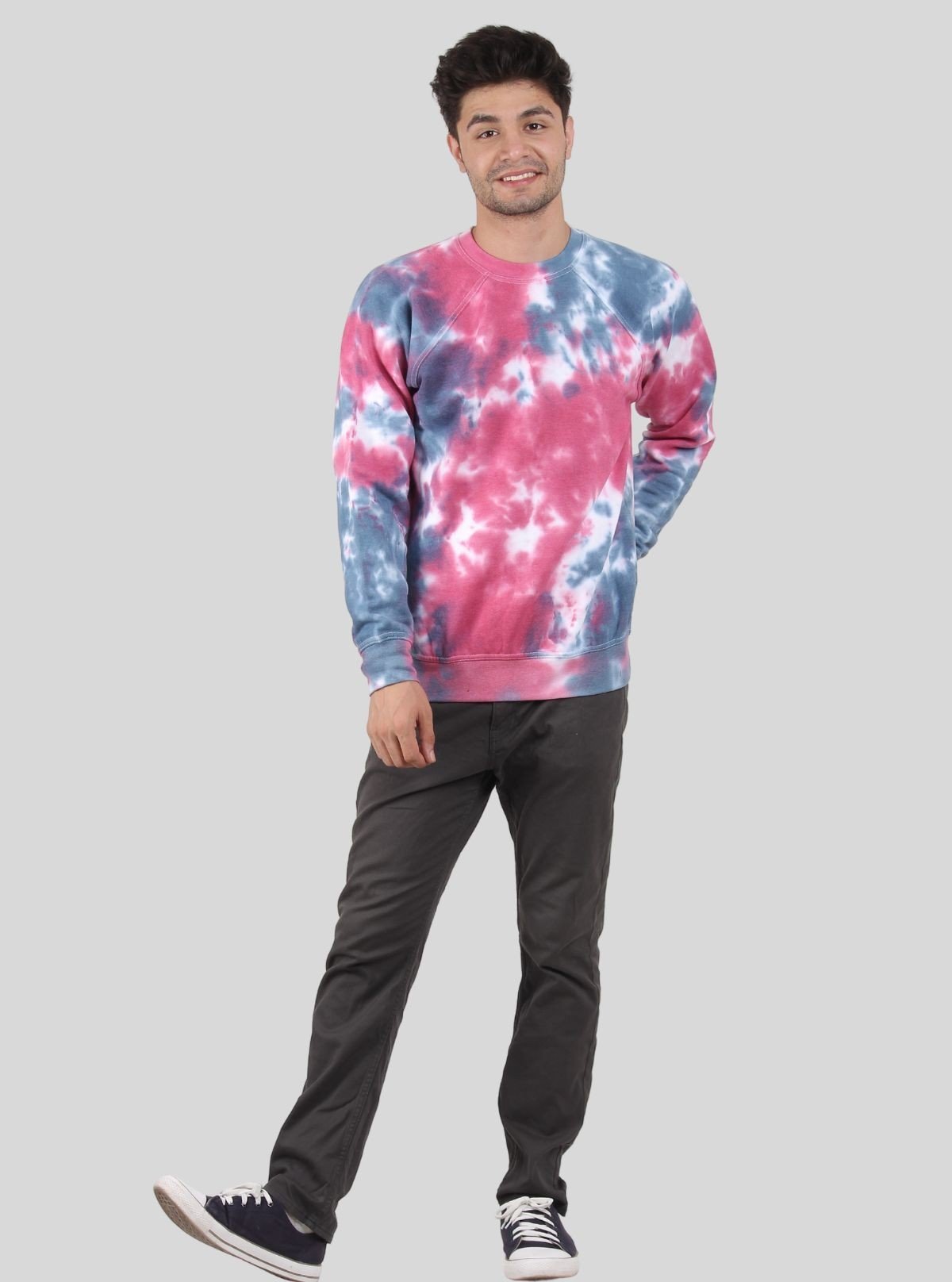 Men’s Fuchsia Frosty Tie - Dye Sweatshirt – Vibrant Hue, Cozy Fit - Boer and Fitch